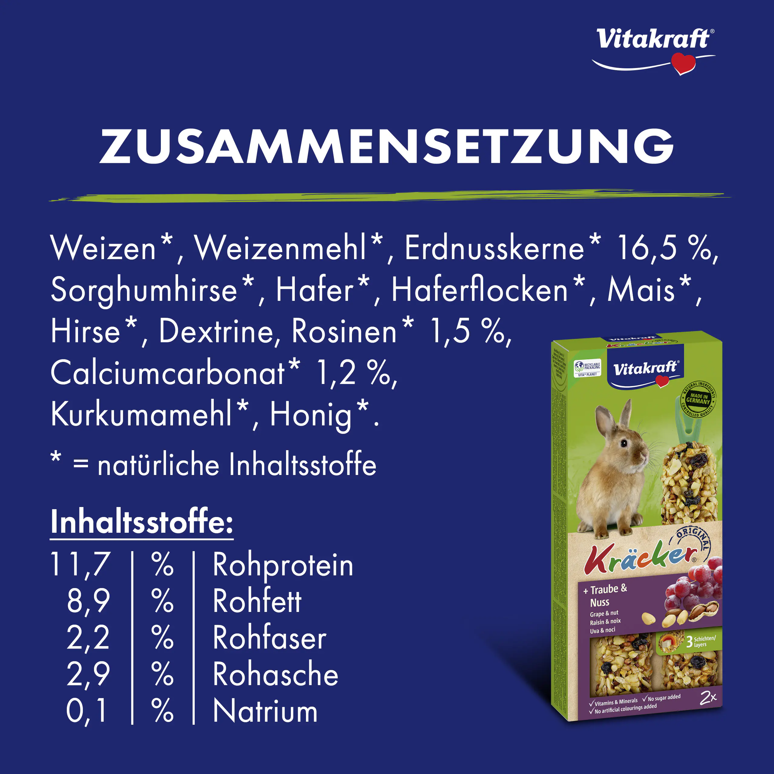 Vitakraft Nagerfutter Snack Kräcker 112 g Traube & Nuss 2 Stück