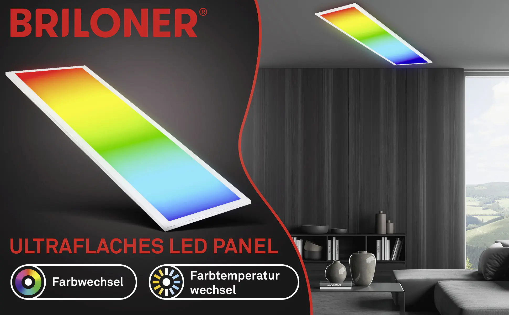 Briloner LED-Panelleuchte ultraflach 100 x 25 cm weiß RGB dimmbar