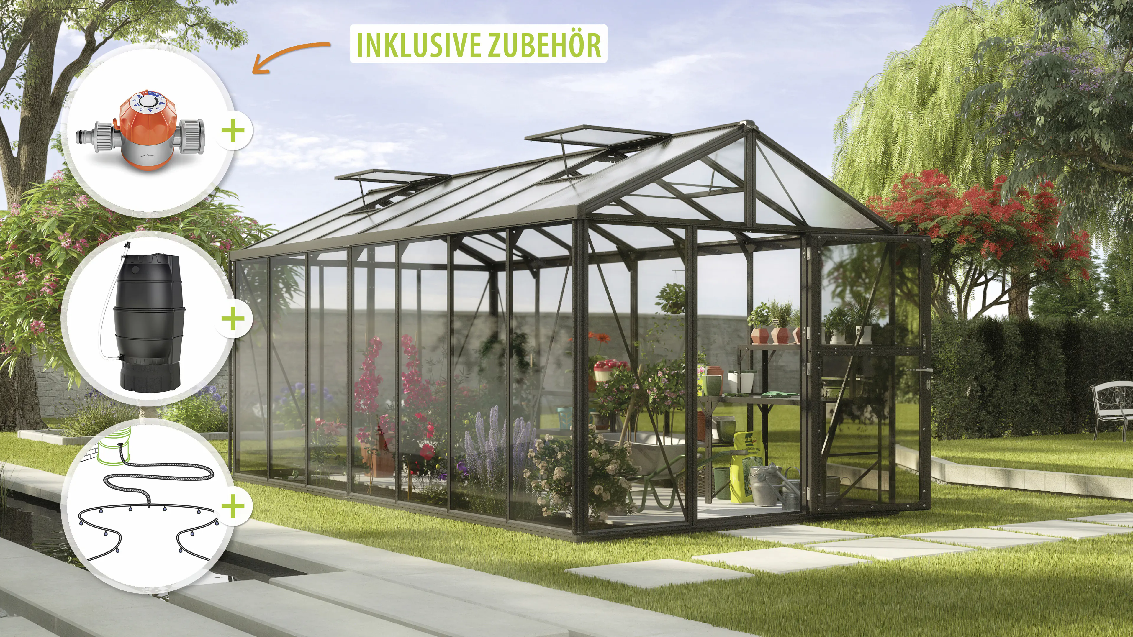 Vitavia Gewächshaus-Set Zeus 13800 ESG/HKP schwarz 266 x 547 cm 