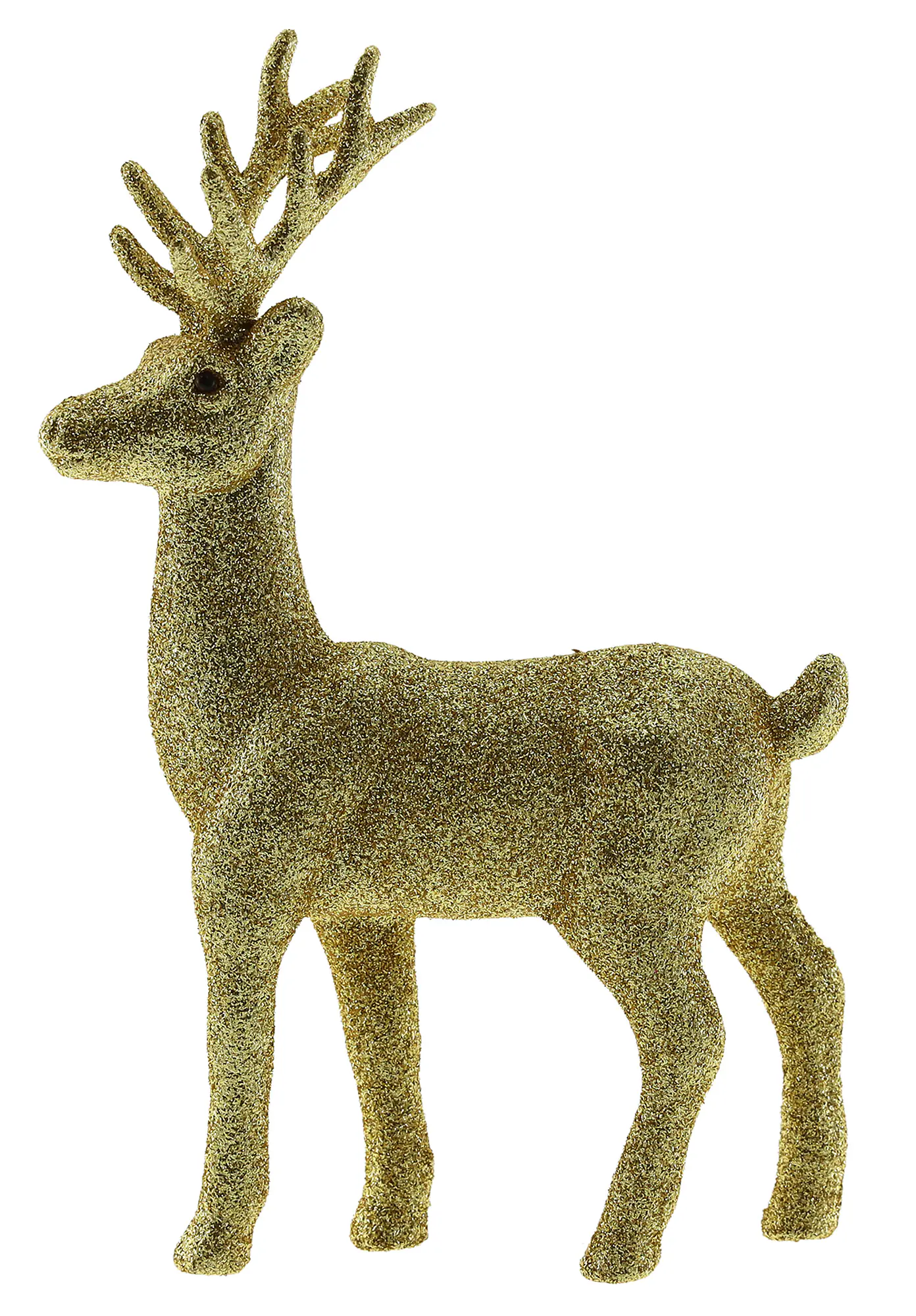 Dekofigur Hirsch mit Glitzer Kunststoff 19 x 13 cm gold 