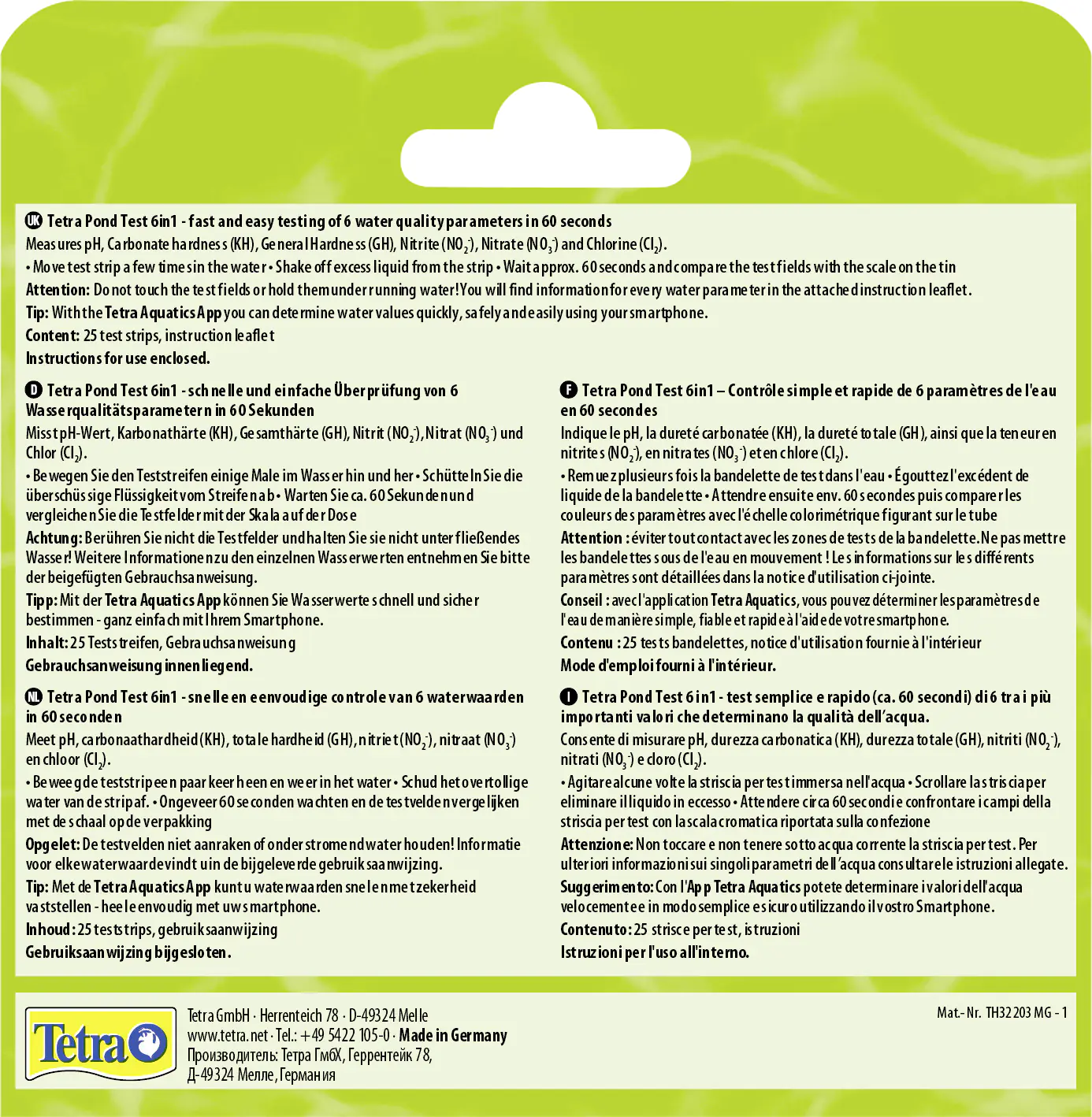 Tetra Wasserschnelltest Pond 6 in 1 für Teichwasser 25 Streifen