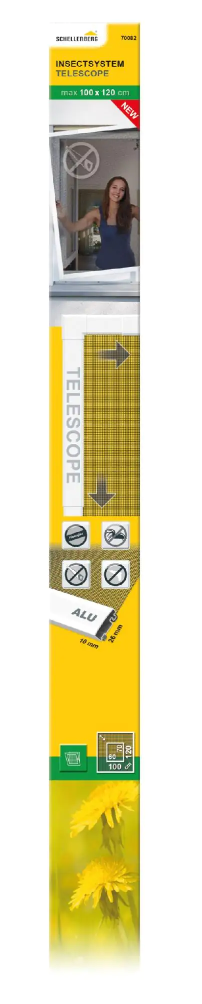 Schellenberg Fliegenschutz-Fenster TELESCOPE 60 x 70 - 100 x 120 cm anthrazit/weiß