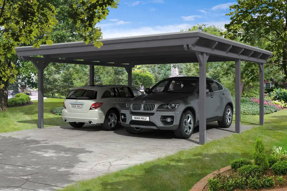 SKAN HOLZ Carport Emsland 613 x 604 cm mit EPDM-Dach, lasiert in Schiefergrau