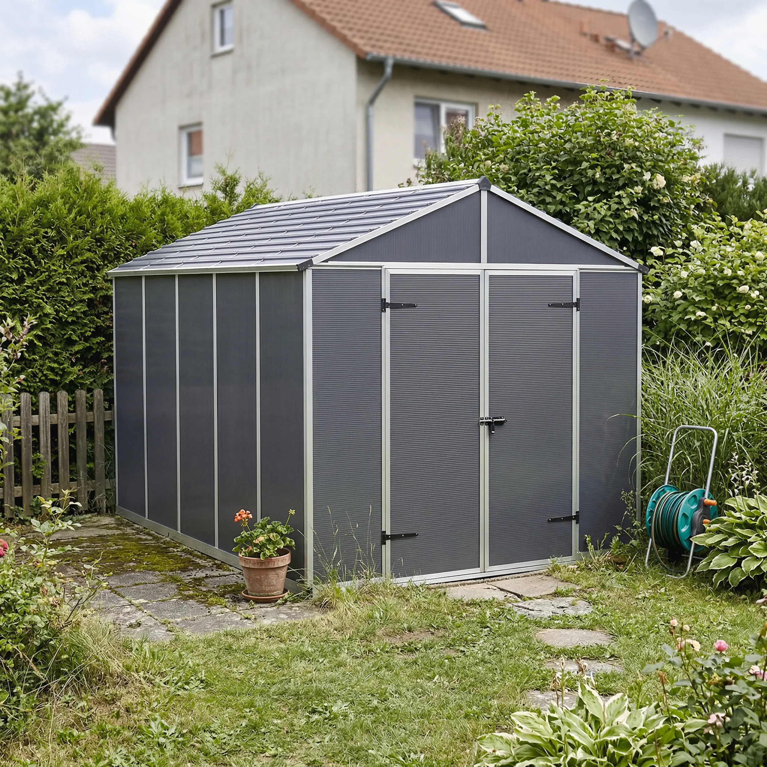 Canopia Gerätehaus Rubicon 8x13 mit Solar LED Kit grau 227 x 377 cm