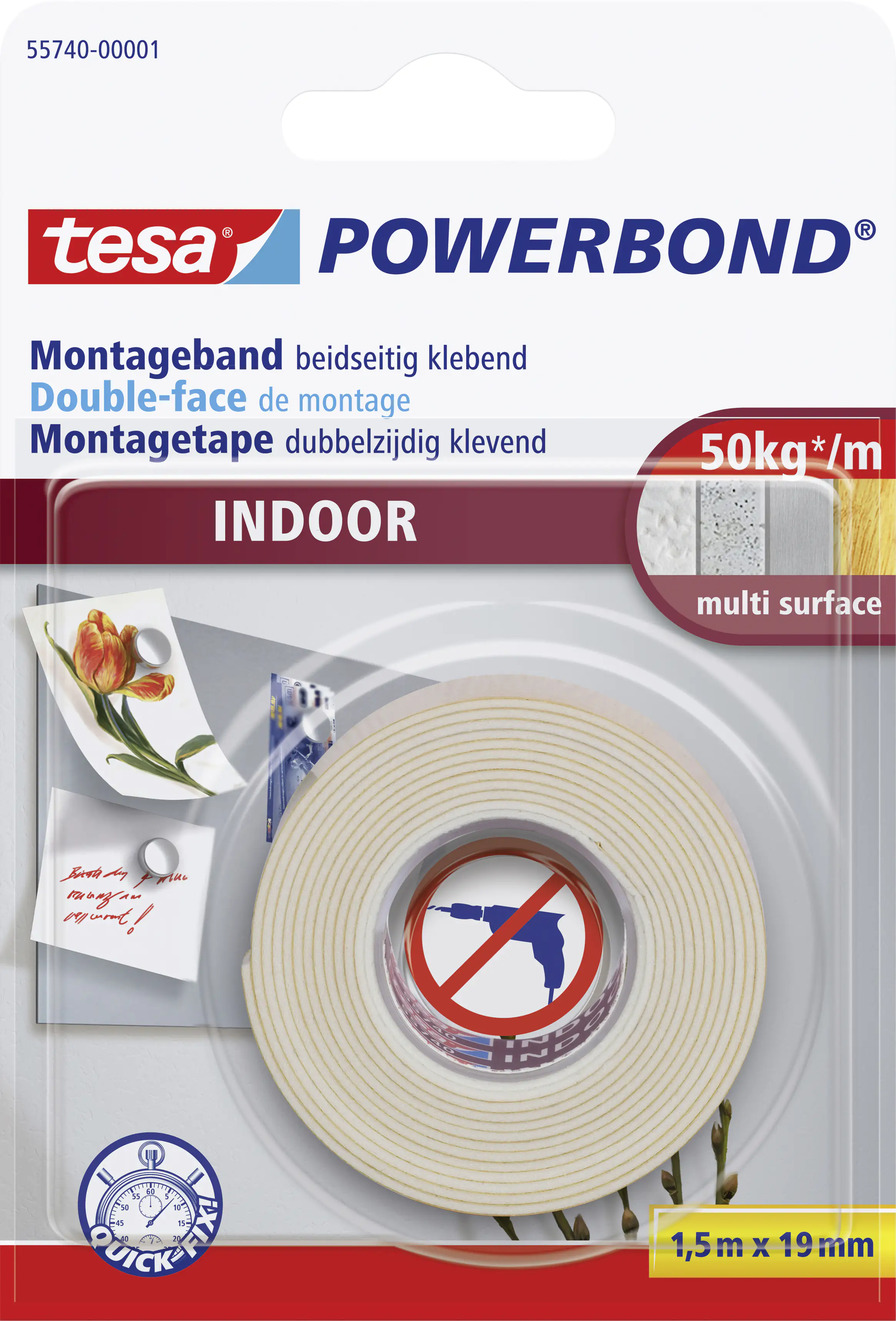 tesa doppelseitiges Montageband Indoor 1,5 m x 19 mm