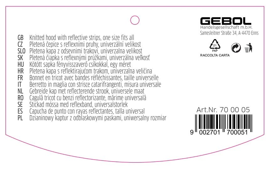 Gebol Mütze mit Reflektionsstreifen Universalgröße schwarz-orange