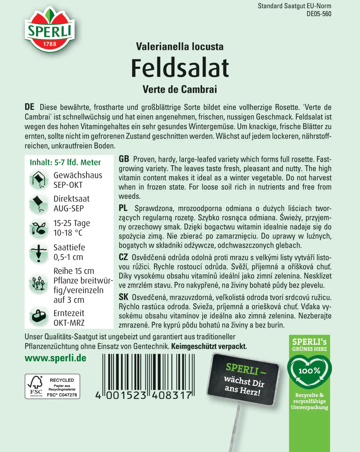 Sperli Feldsalat Verte de Cambrai