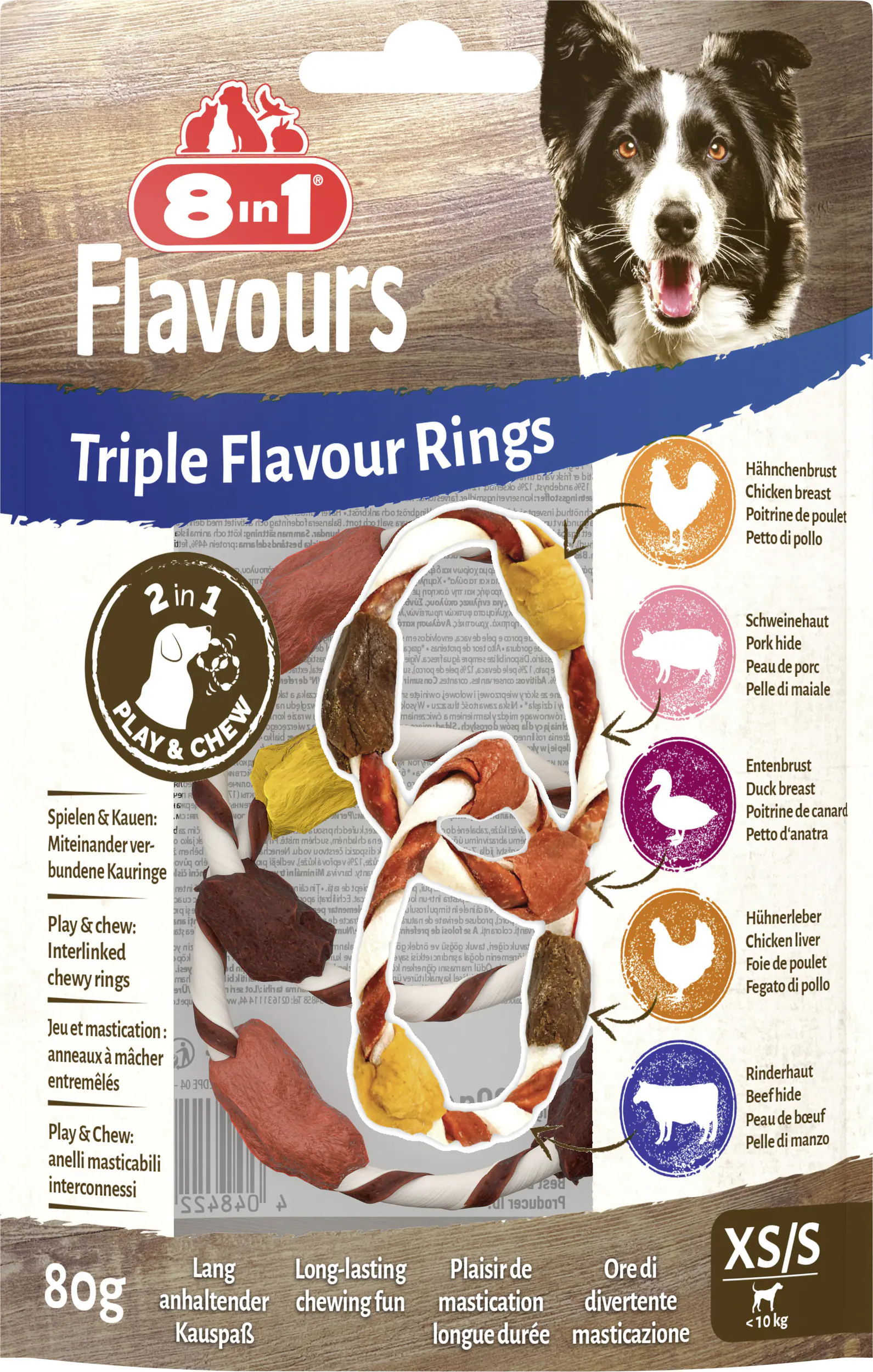 8in1 Hundeleckerli Triple Flavour Rings Mini 80 g