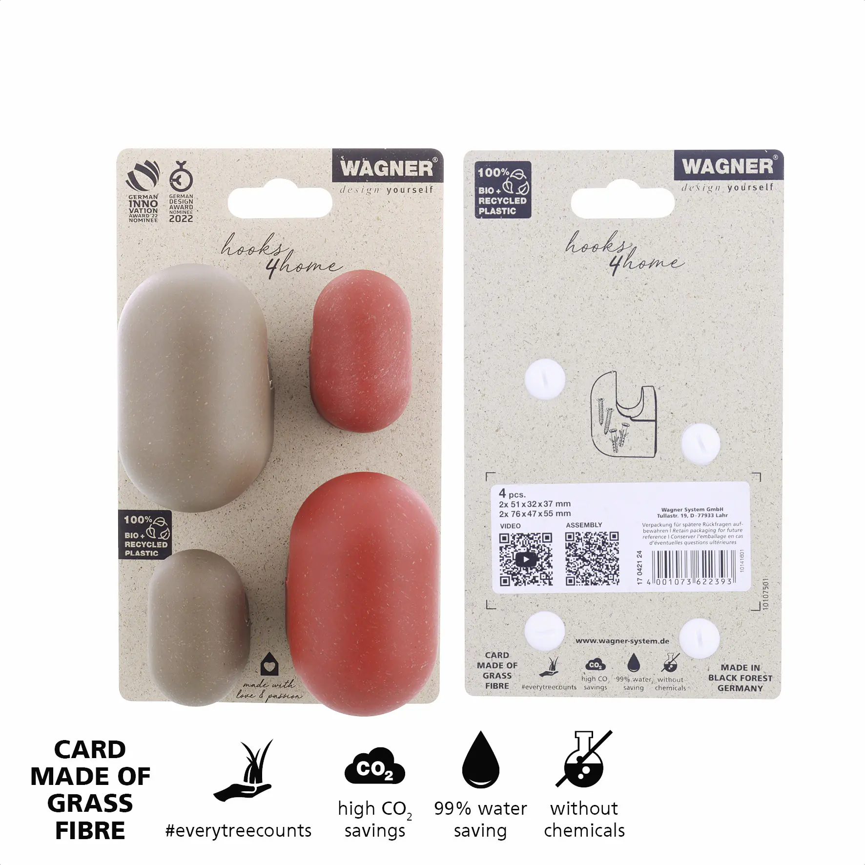 Wagner Wandhaken-Set hooks4home Pill Tragkraft bis 2 kg Bio Kunststoff 4 Stück Wagner Wandhaken-Set hooks4home Pill Tragkraft bis 2 kg Bio Kunststoff 4 Stück