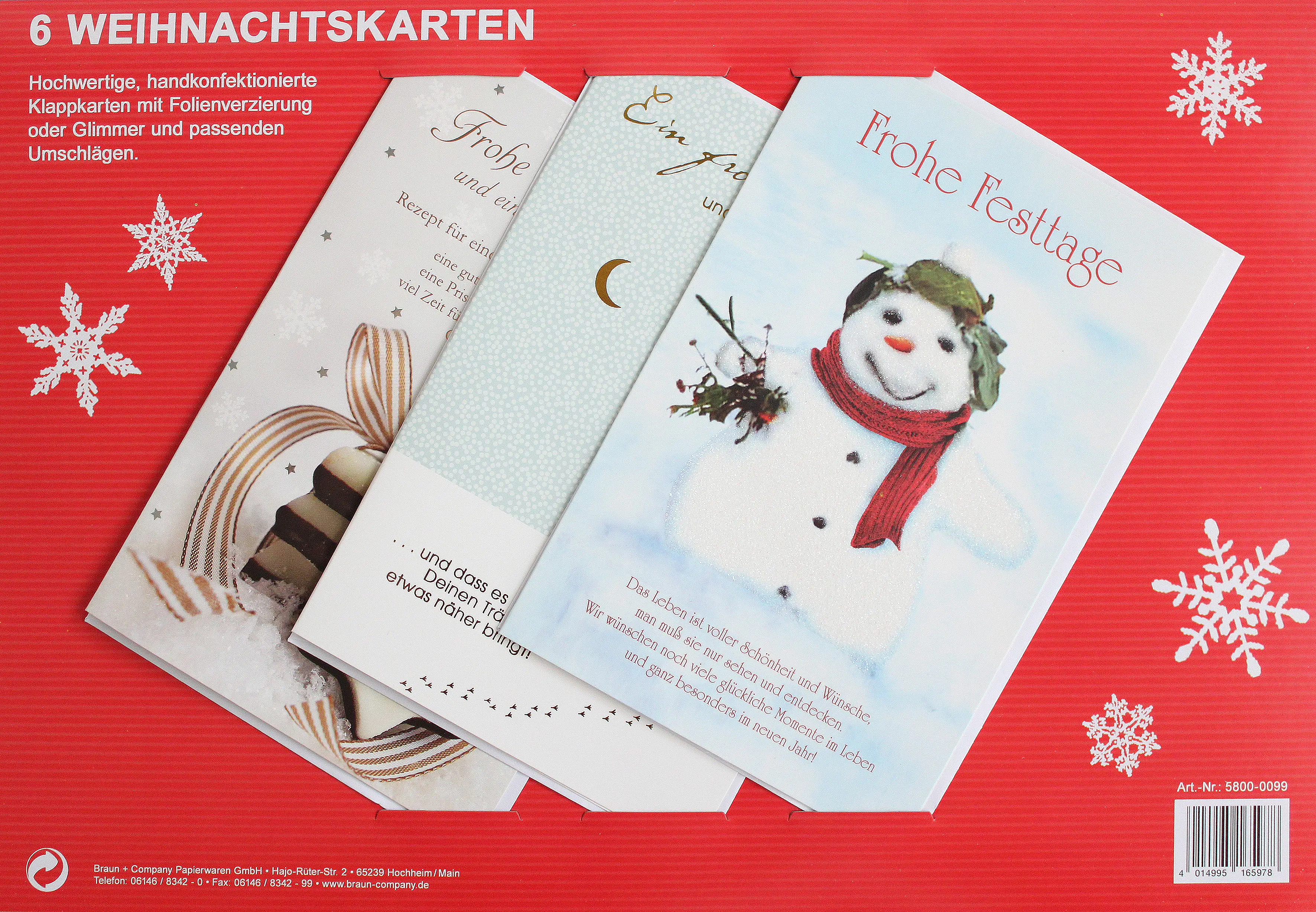 Braun & Company Glückwunschkarte Weihnachten - 6er Pack