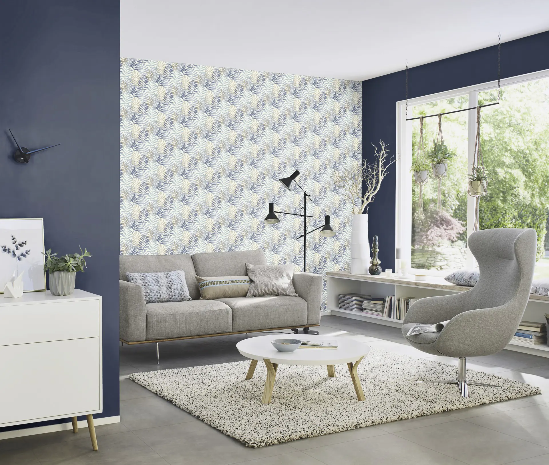 Rasch Vliestapete Tropische Blätter blau-beige 10,05 x 0,53 m