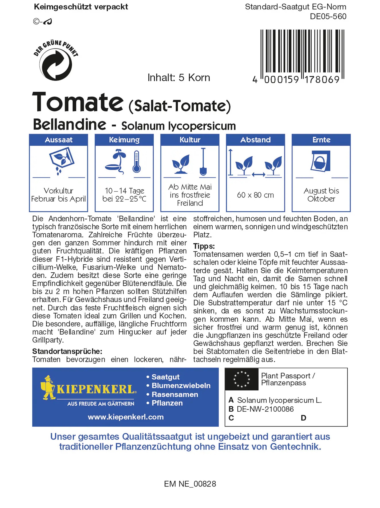 Kiepenkerl Salat-Tomate Bellandine F1 Inhalt reicht für 5 Korn