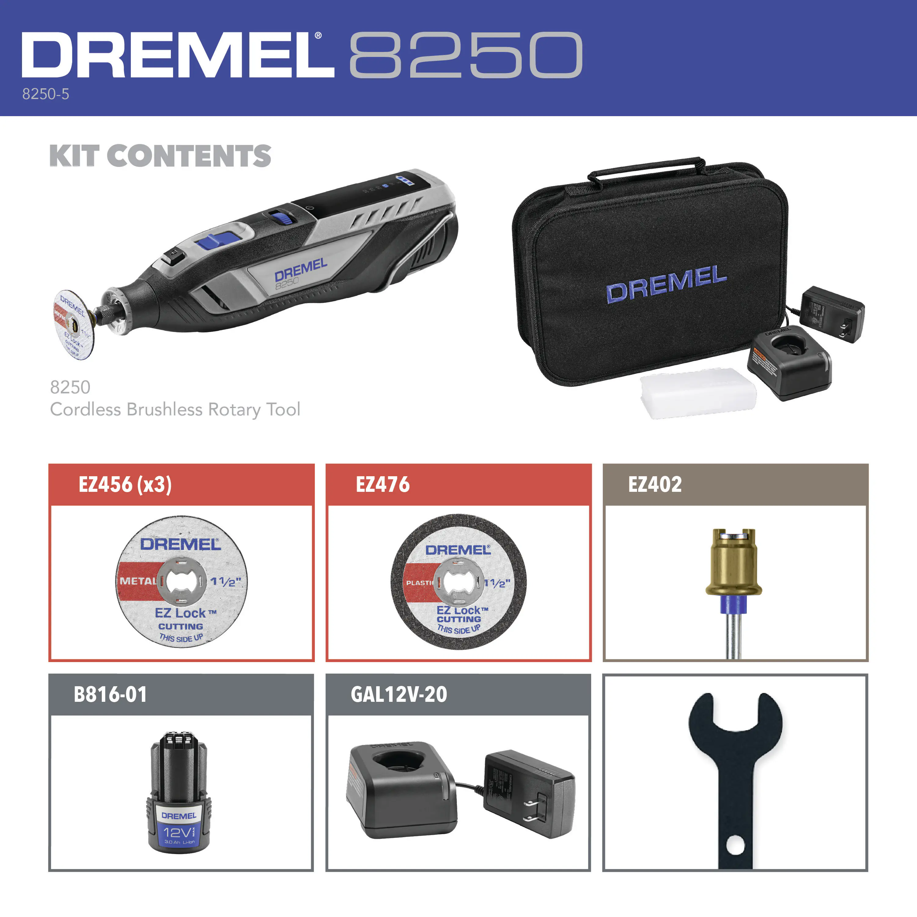 Dremel Akku-Multitool 8250-5 12V 2 Ah mit 5-teiligem Zubehör