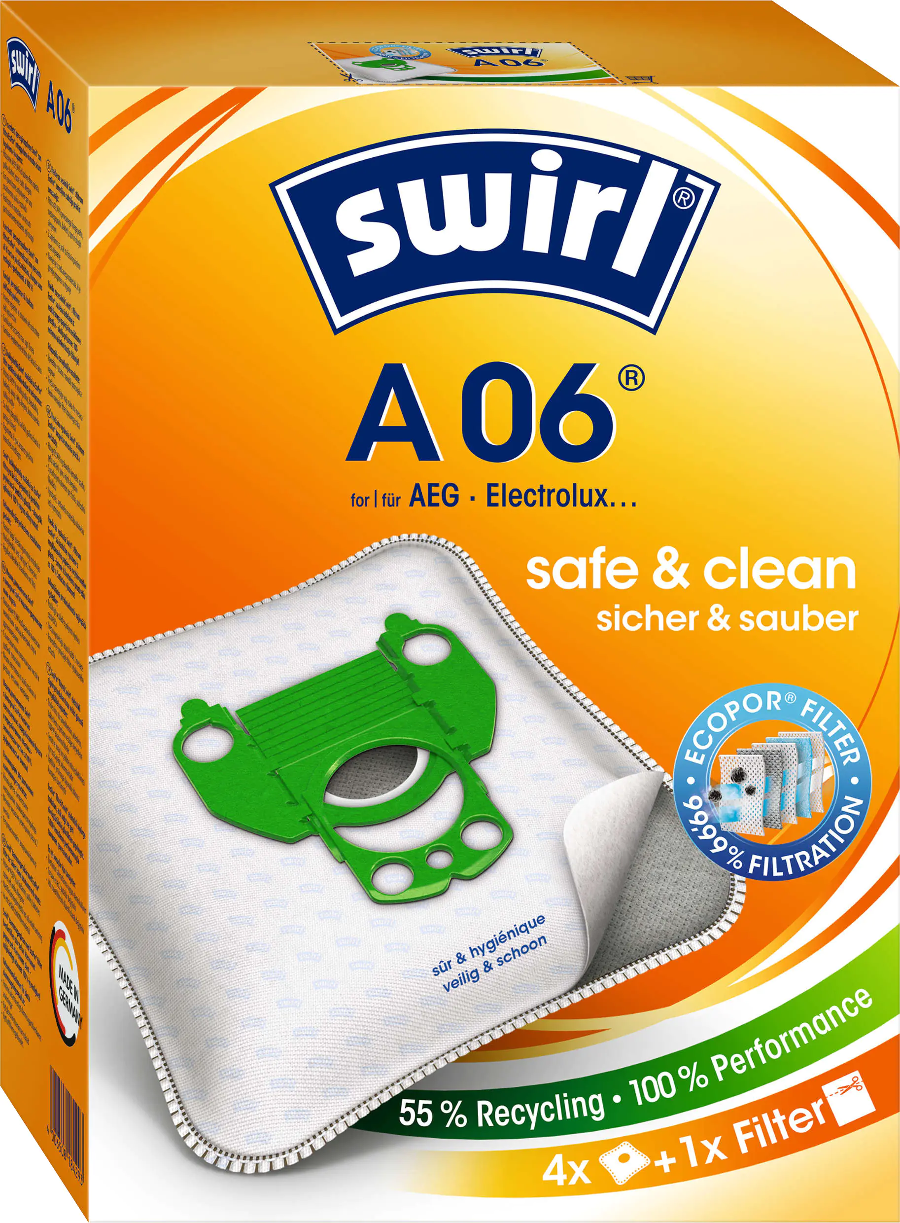 Swirl A 06 EcoPor Staubsaugerbeutel 4 Staubbeutel + 1 Filter