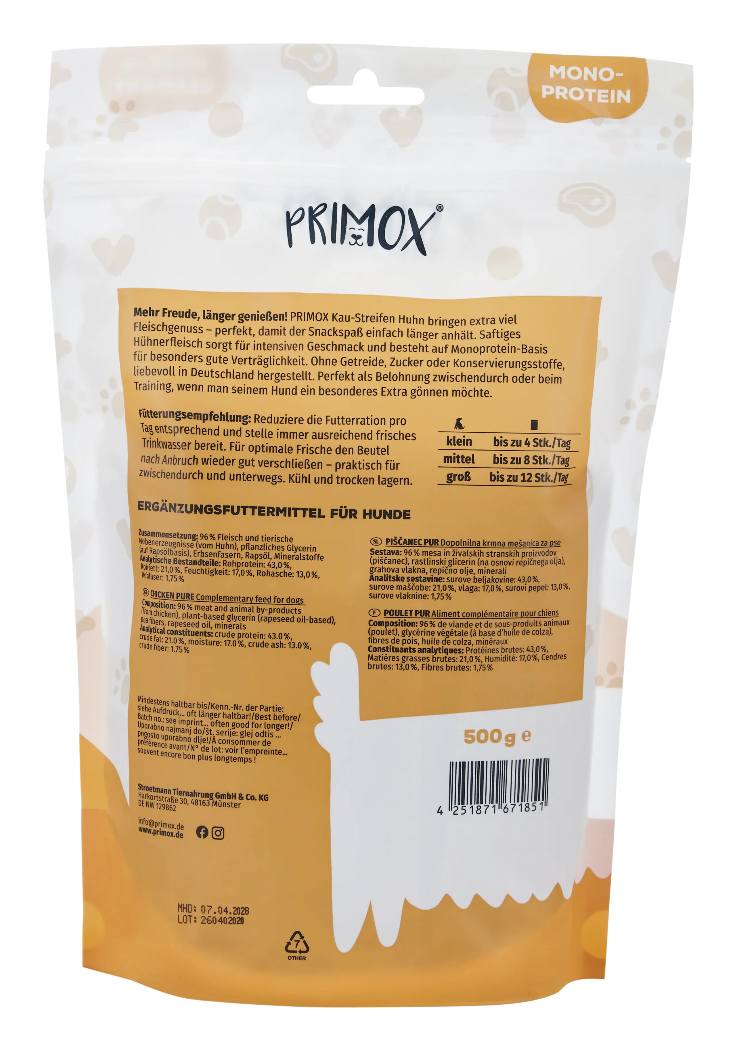 Primox Hundeleckerli Snack-Streifen getreidefrei 500 g Huhn