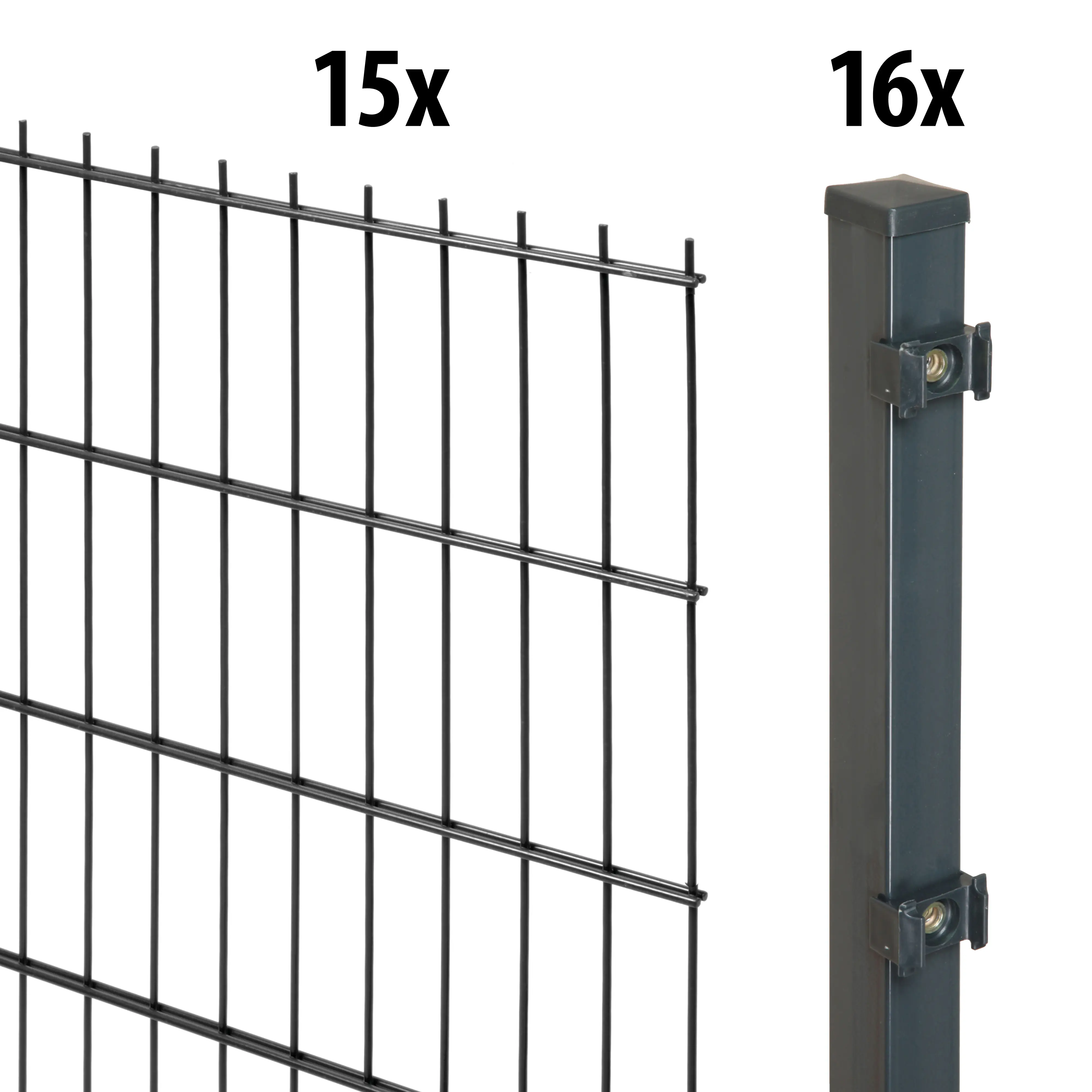 Floraworld Doppelstabmatten-Zaun Set 20 m 201 x 83 cm inkl. 11 Pfosten 240 cm anthrazit