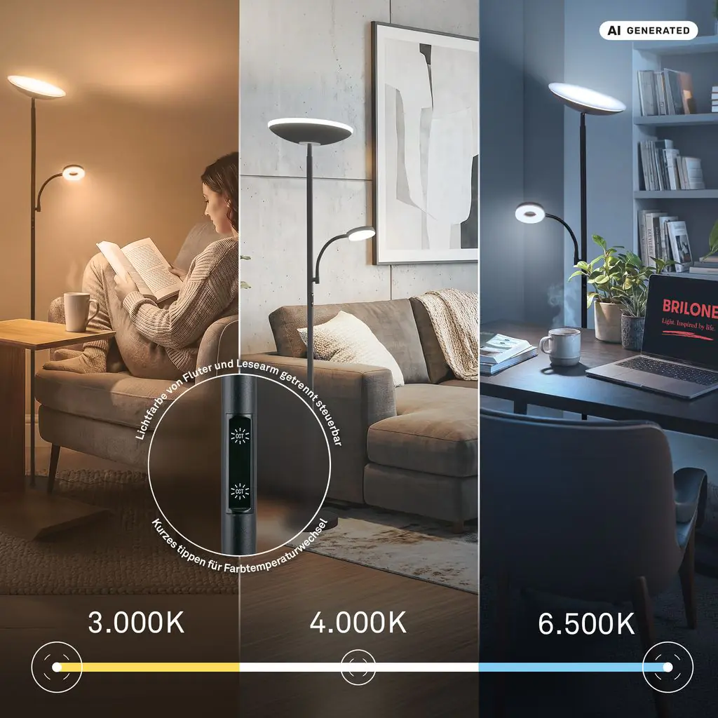 Briloner LED-Stehleuchte SIRA mit Lesearm Ø 26 x 180 cm schwarz