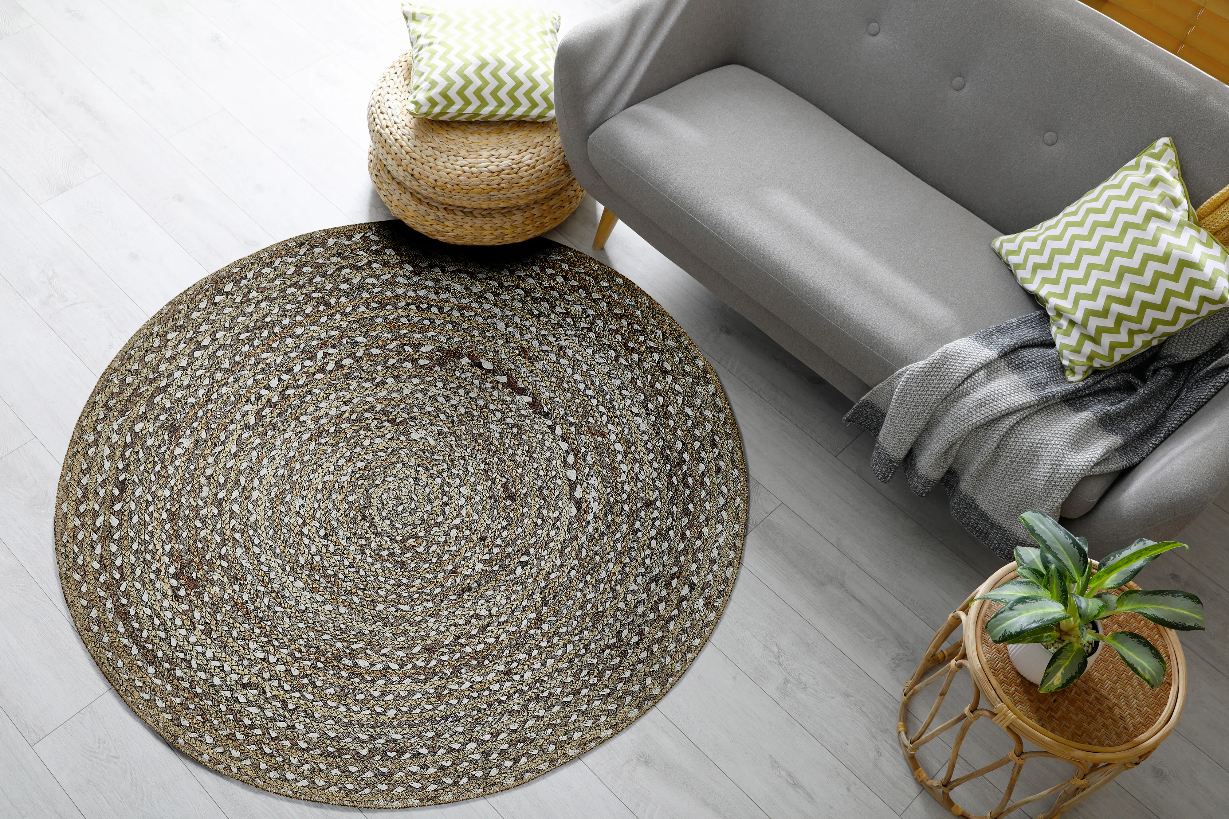 Teppich Pinto natur-weiß, 100 cm Ø rund