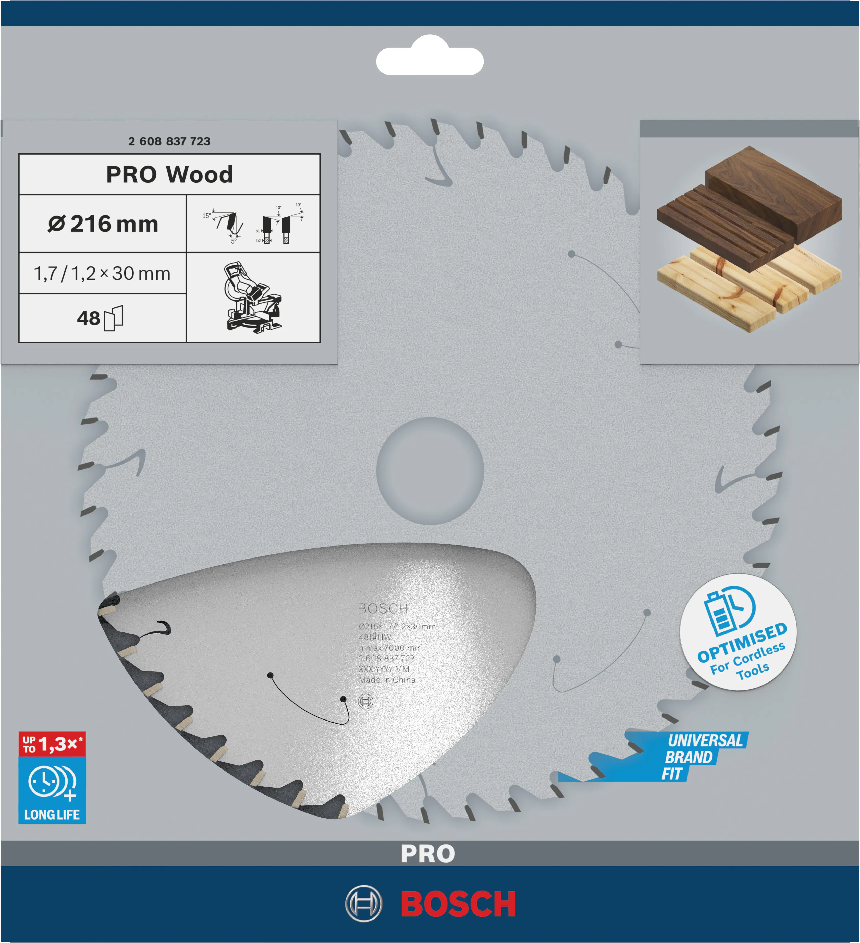 Bosch PRO Wood cordless Kreissägeblatt 216 x 1,7 x 30 mm T48