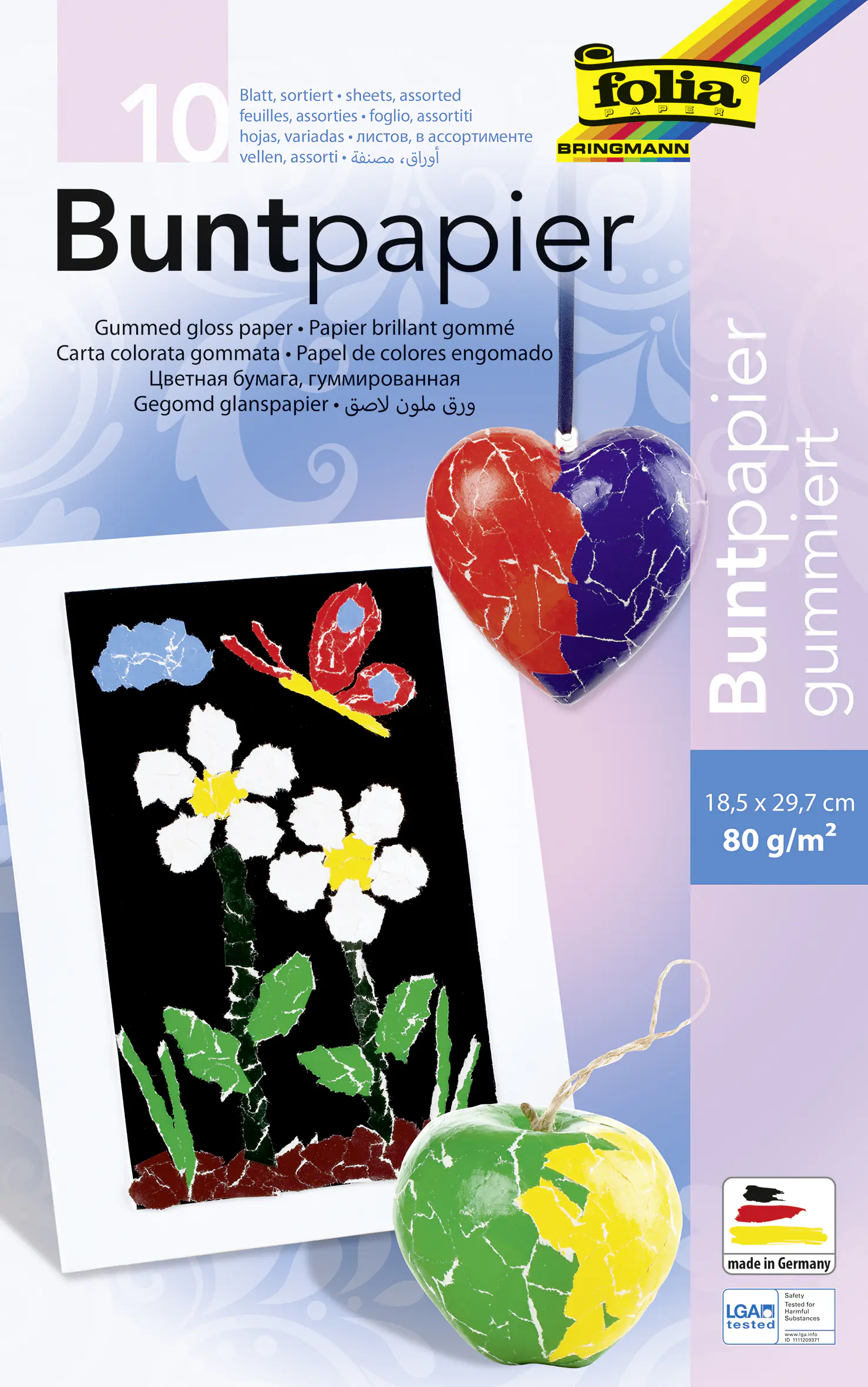 Glorex Buntpapiermappe farbig sortiert 18,5 x 29,7 cm , 10 Blatt