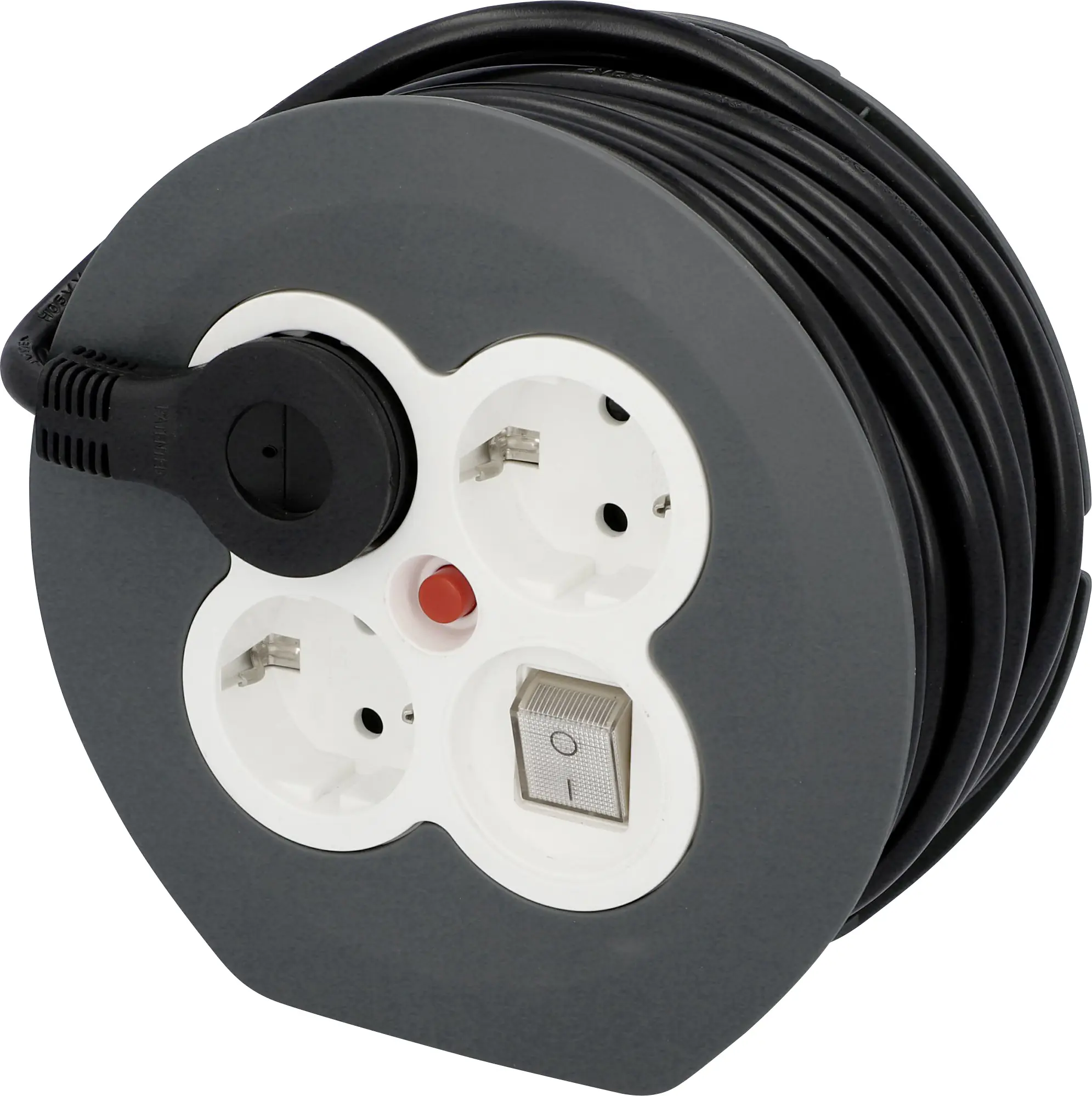 Kabeltrommel Innen 7m HO5VV-F3G1,5, schwarz, 3x Stecker Kabeltrommel Innen 7m HO5VV-F3G1,5, schwarz, 3x Stecker