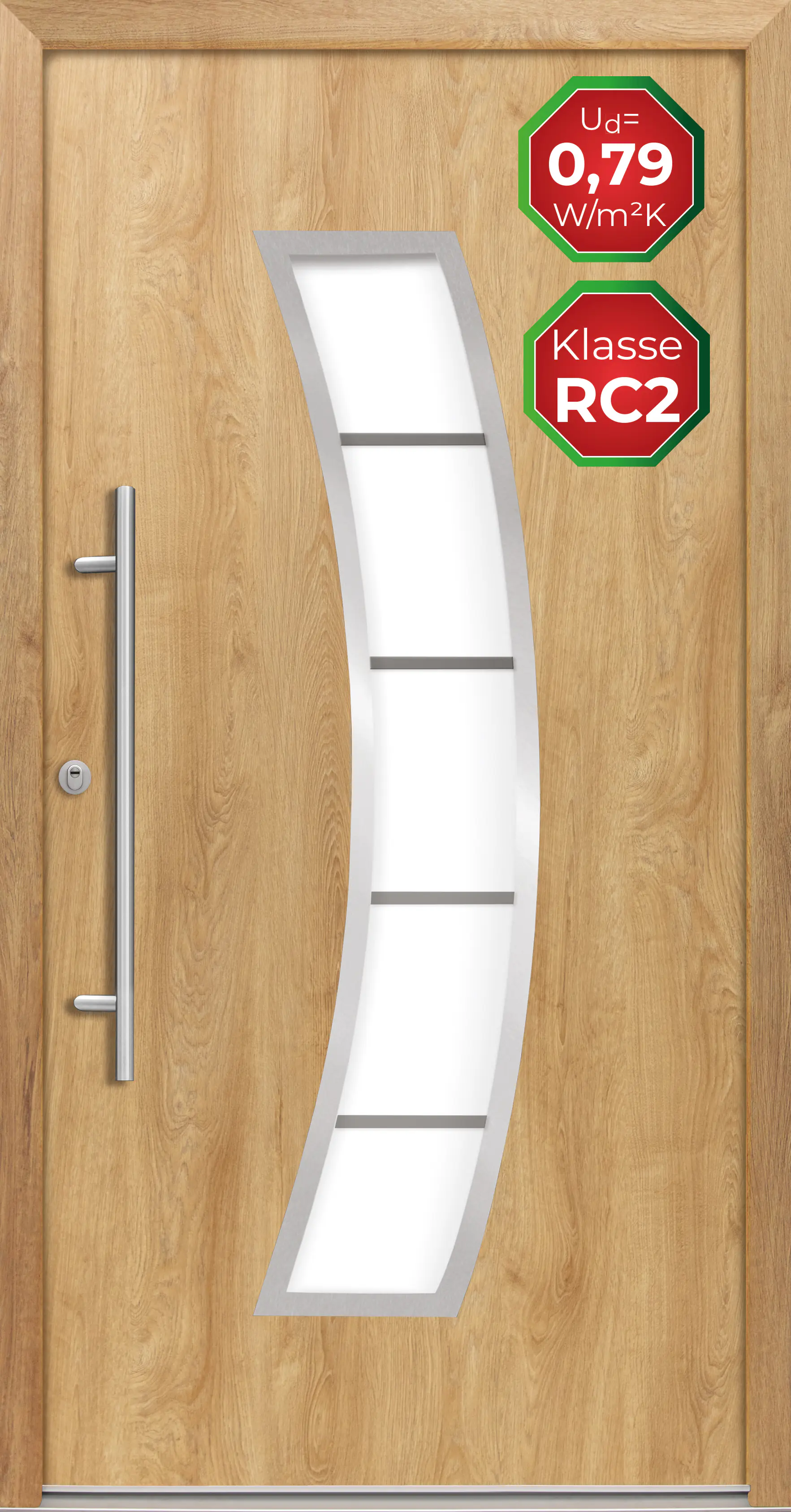 Splendoor Haustür Passivedoor Premium P14 RC2 Eiche Natur DIN Links 100 x 210 cm
