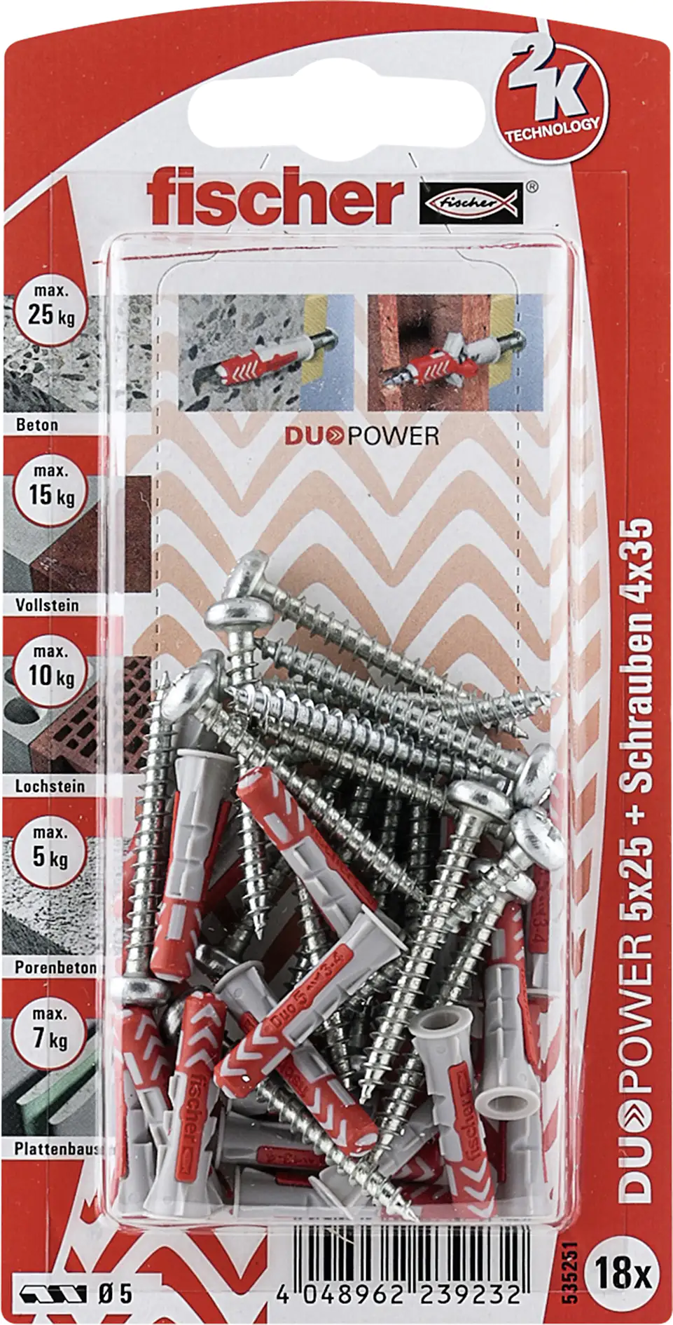 Fischer Dübel-Set Duopower 5.0 x 25 mm - 18 Stück