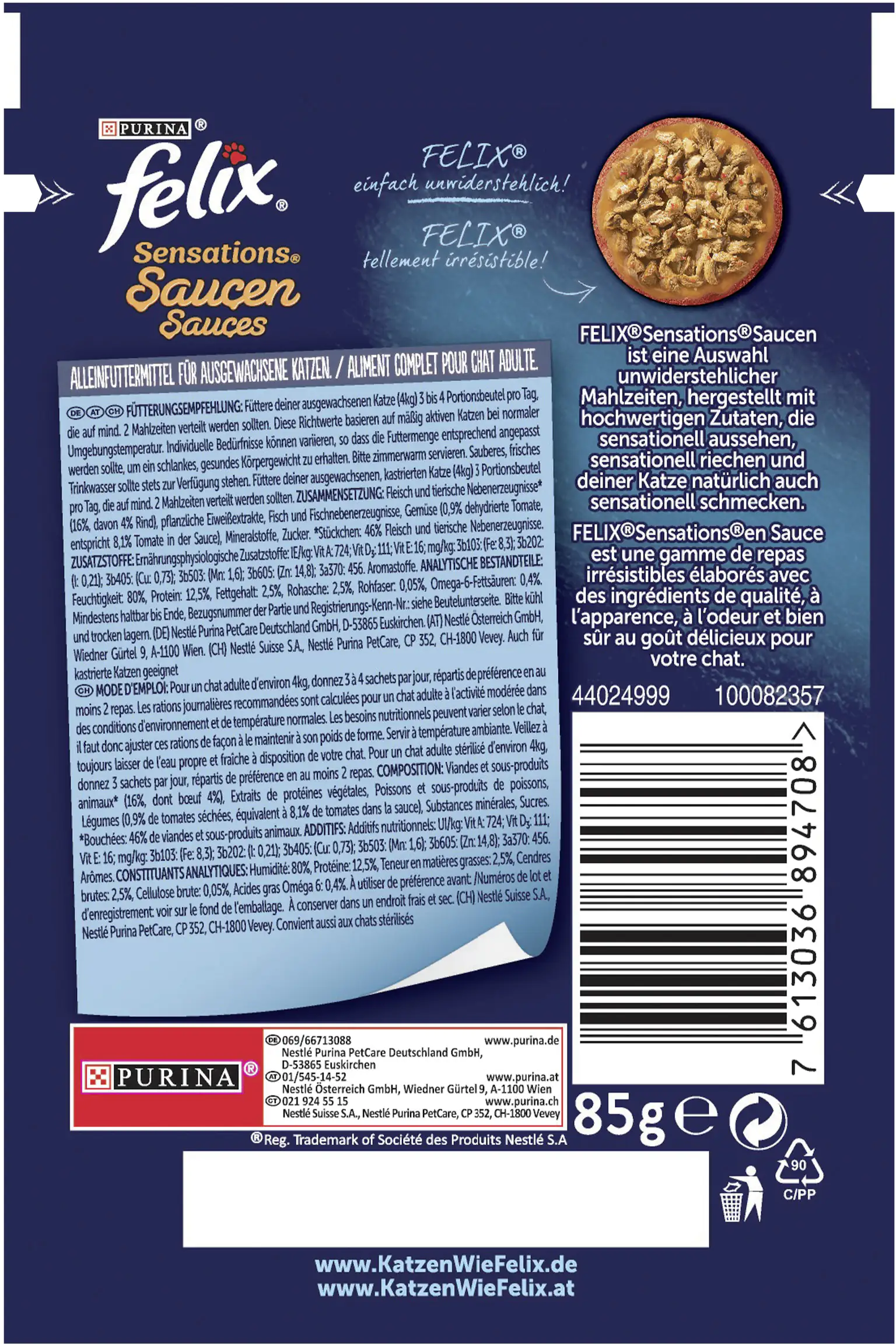 7613036894708_2890541 Felix Sensations Saucen Rind & Tomate 85 g