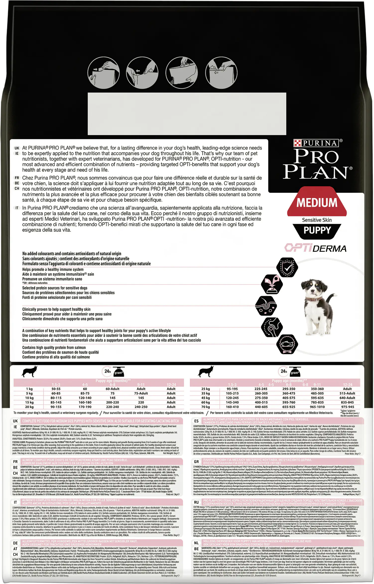 Purina PRO PLAN Dog Medium Puppy Sens. Skin Lachs trocken 3 kg