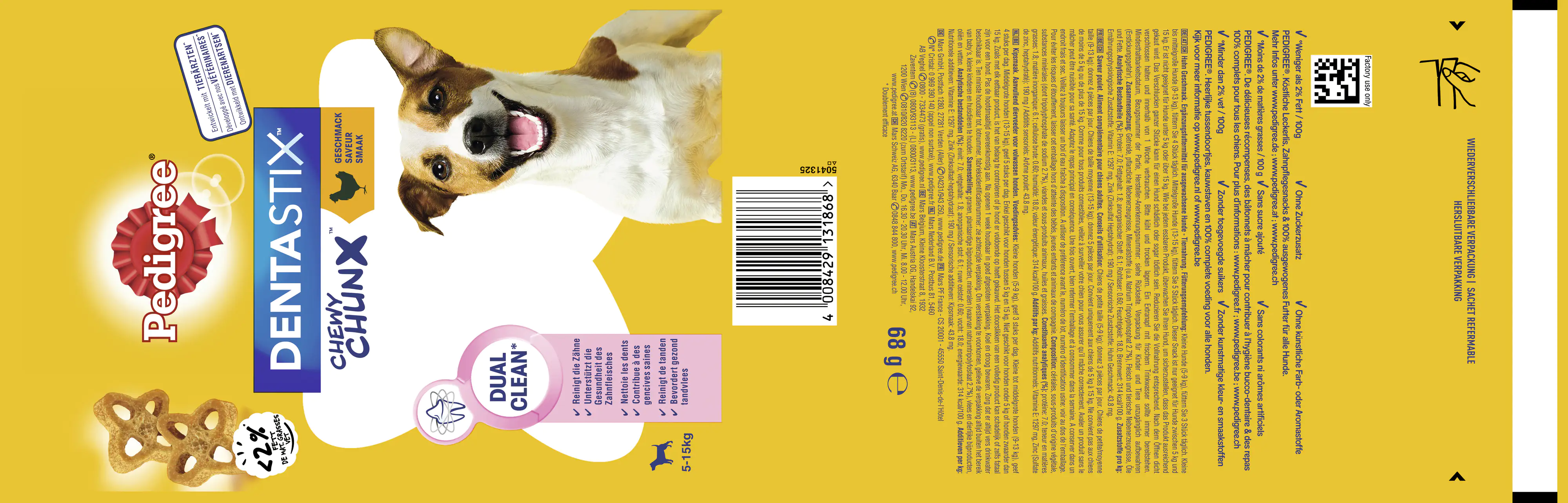 Pedigree Hundesnack Dentastix Chewy Chunx Mini mit Huhn 68 g