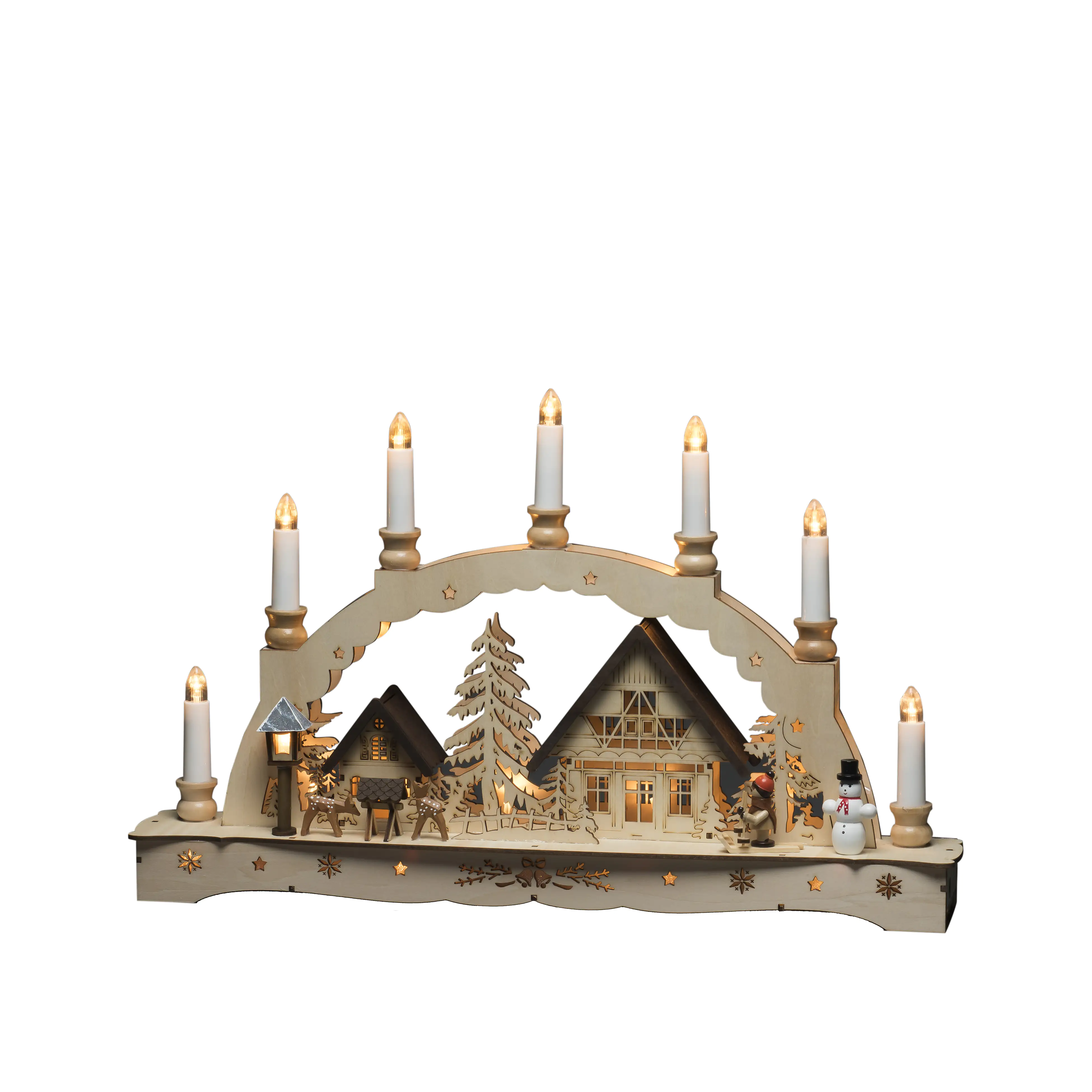 7318303254109 Konstsmide Holzsilhouette sieben Kerzen 48 x 8 x 30 cm