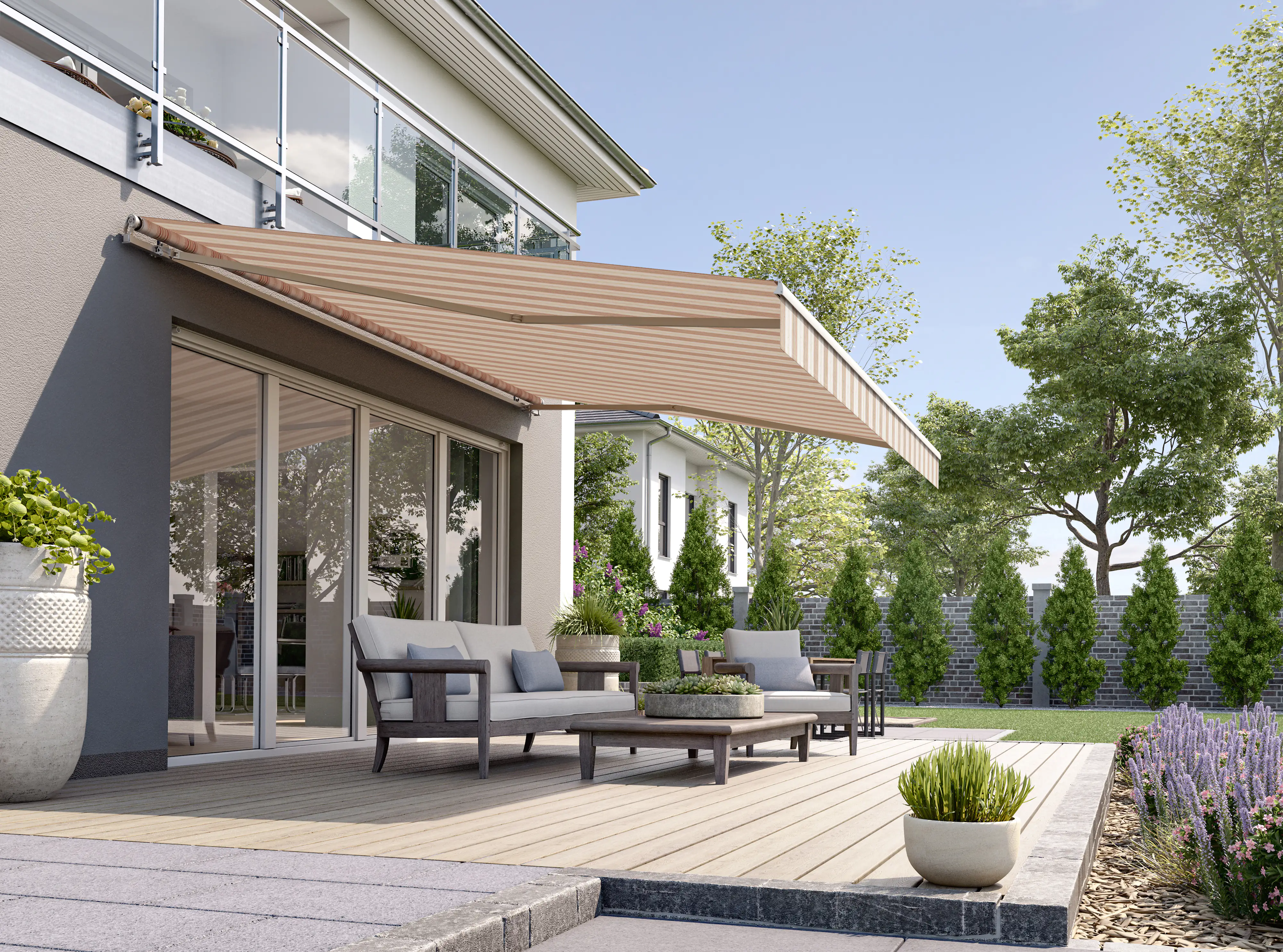 Gelenkarmmarkise Classic braun-beige gestreift inkl. Motor, Handsender, Solar Panel