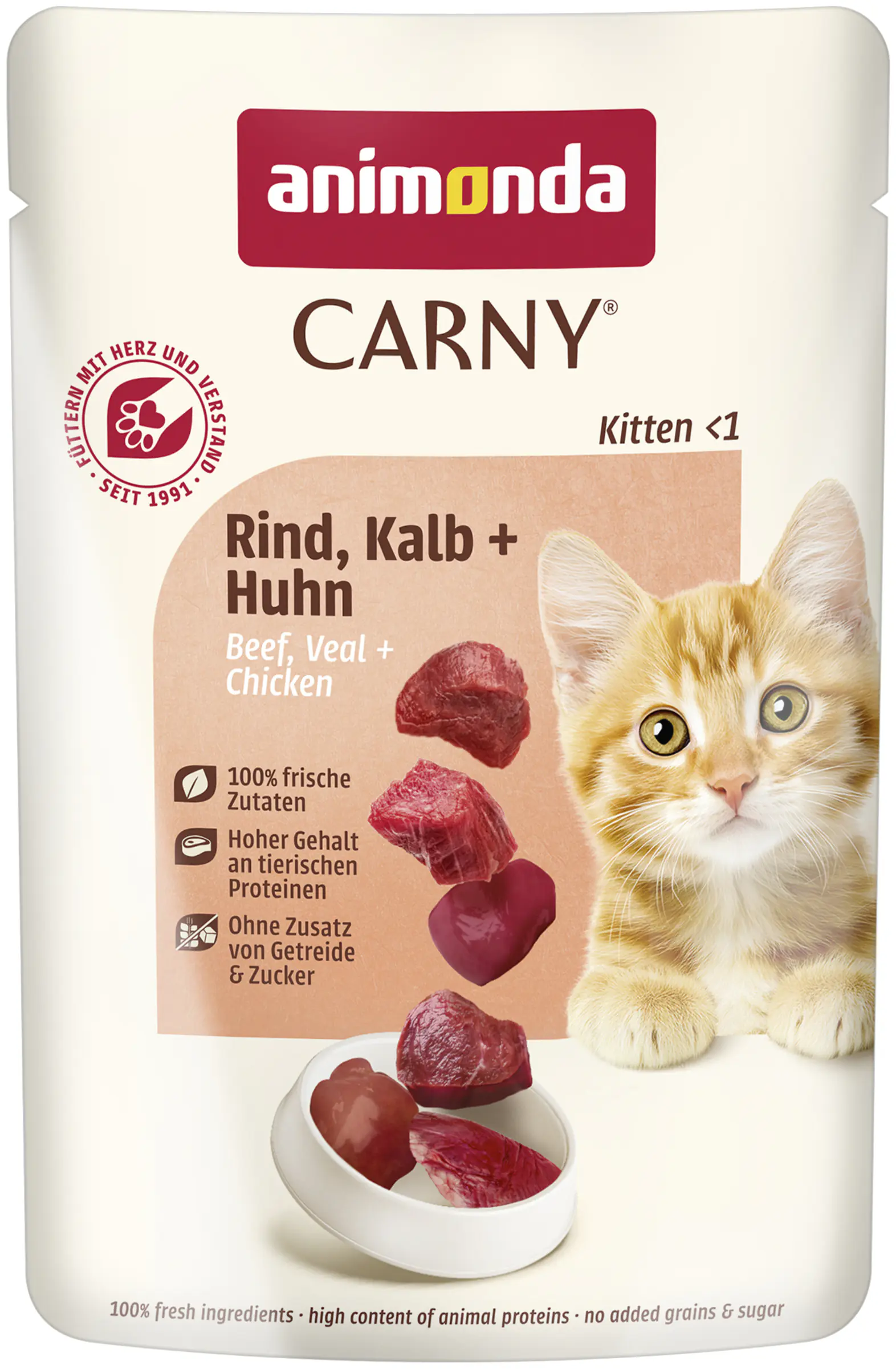 Animonda Carny Kitten Katzennassfutter getreidefrei 85 g Rind, Kalb & Huhn