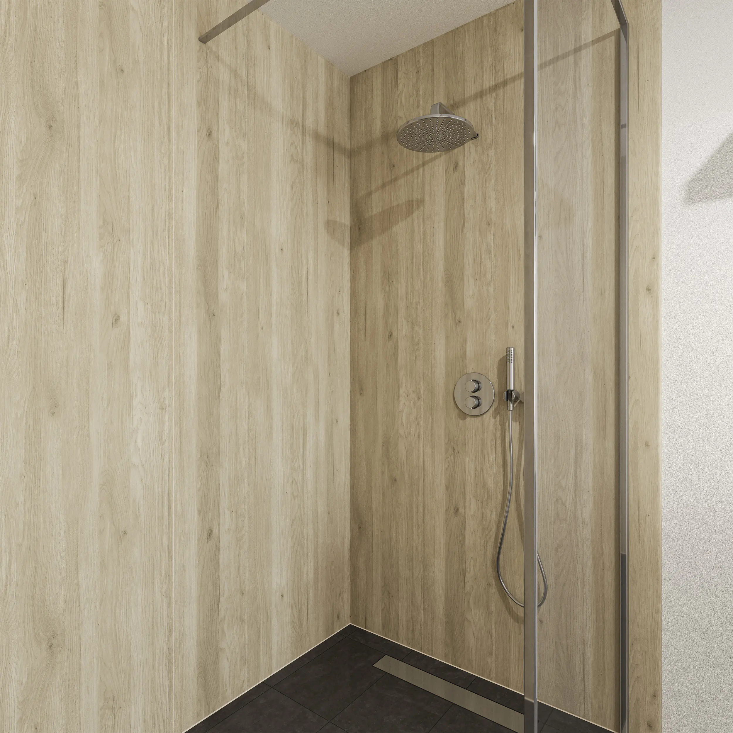 Wetwall Elite Wandpaneel  Native Oak 120 x 242 cm mit abgerundeter Abschlusskante