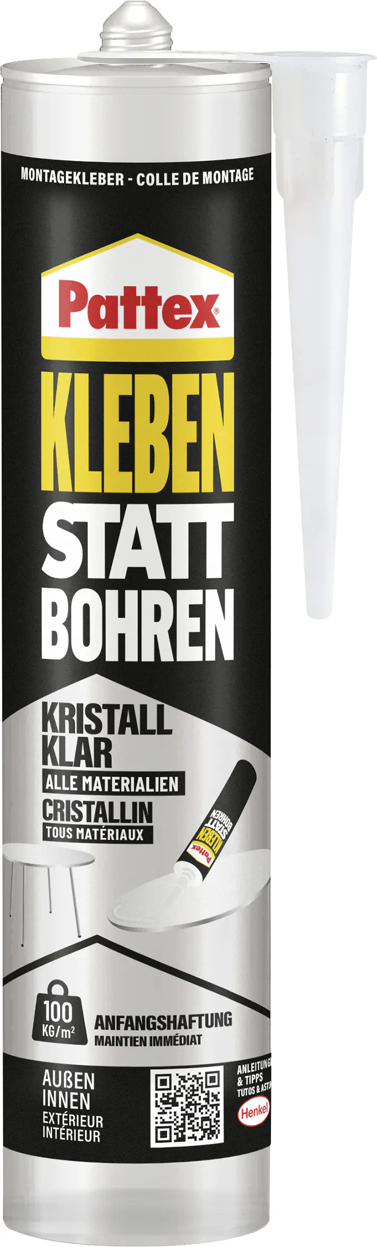 Pattex Montagekleber Kleben statt Bohren Kristallklar 290 g Kartusche, transparent