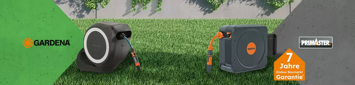 Vergleich von Bewässerungssystemen von Gardena und Primaster mit Bildern. Primaster mit 7 Jahre Globus Baumarkt Garantie.