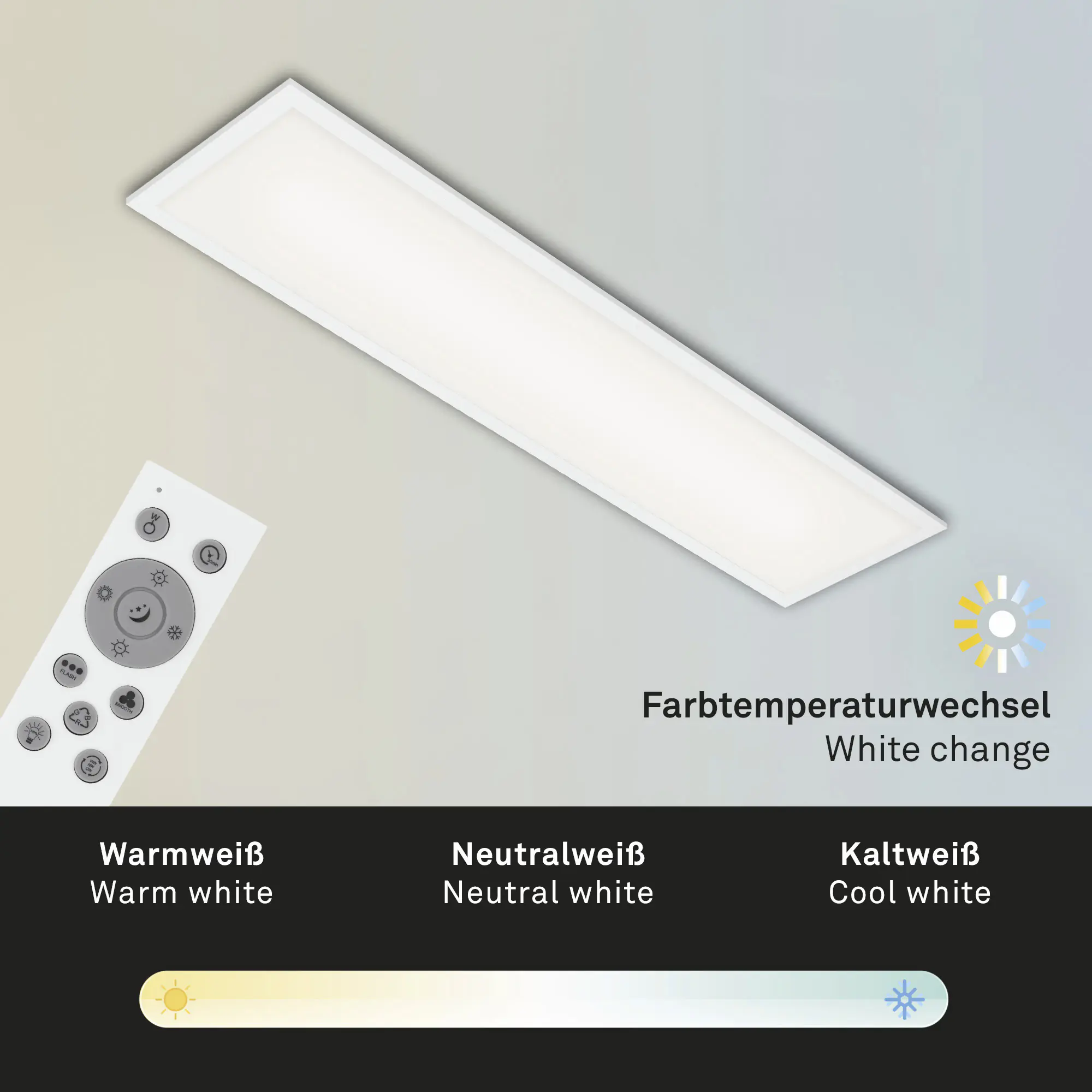 Briloner LED-Panelleuchte ultraflach 100 x 25 cm weiß RGB dimmbar