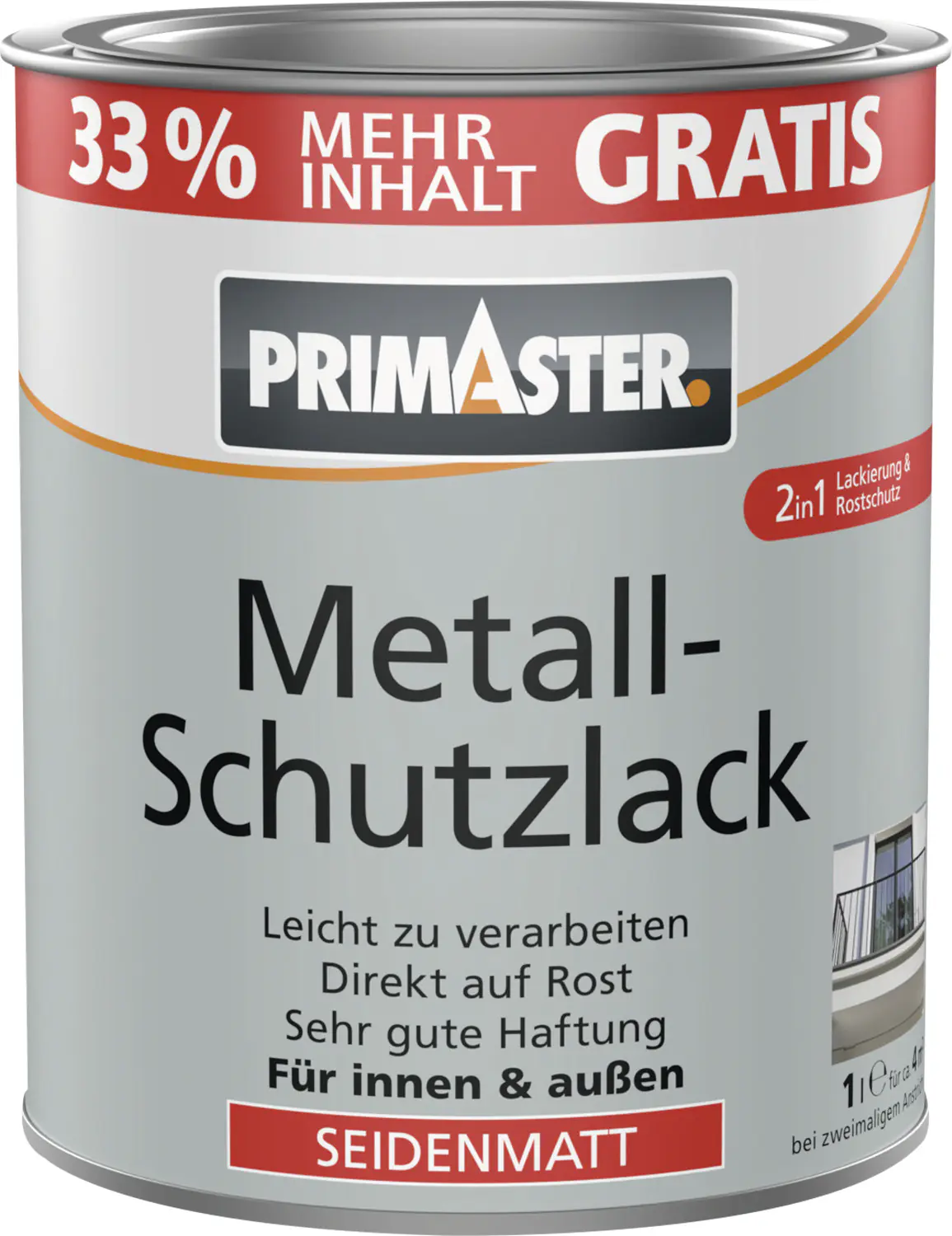 Primaster Metall-Schutzlack 1 L schwarz hochglänzend + 33% gratis