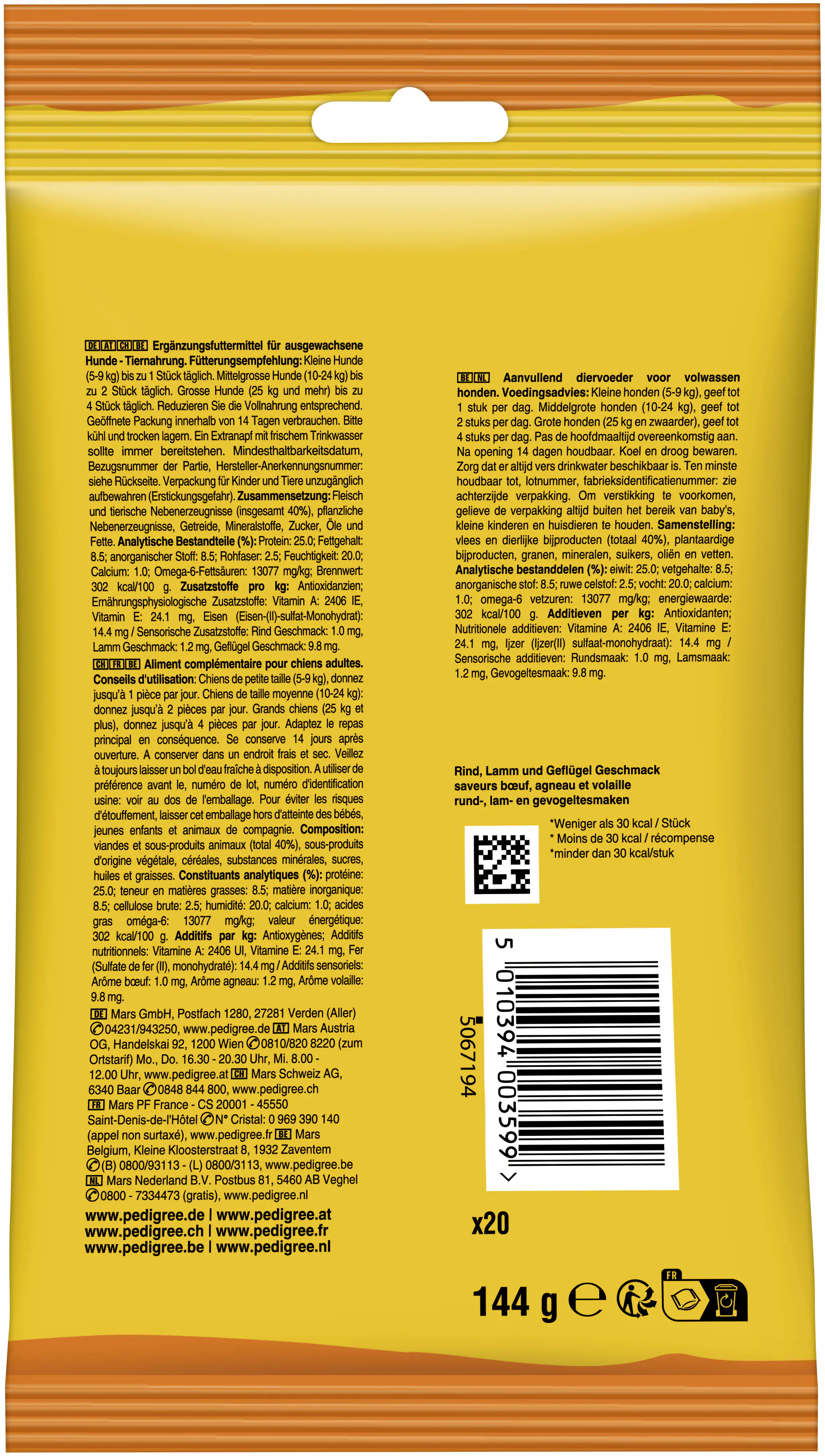 Pedigree Schmackos 144 g 4 Sorten Inhalt: 20 Stück