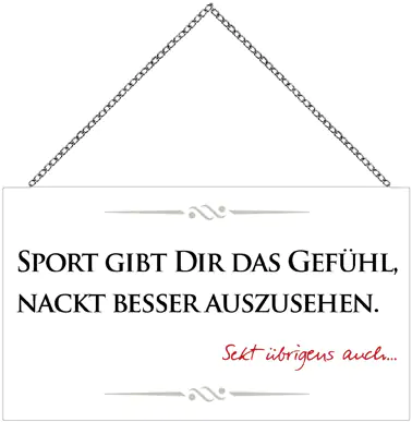 4251050542972 Schild mit Spruch Sport & Sekt, 23 x 13 cm mit Kette