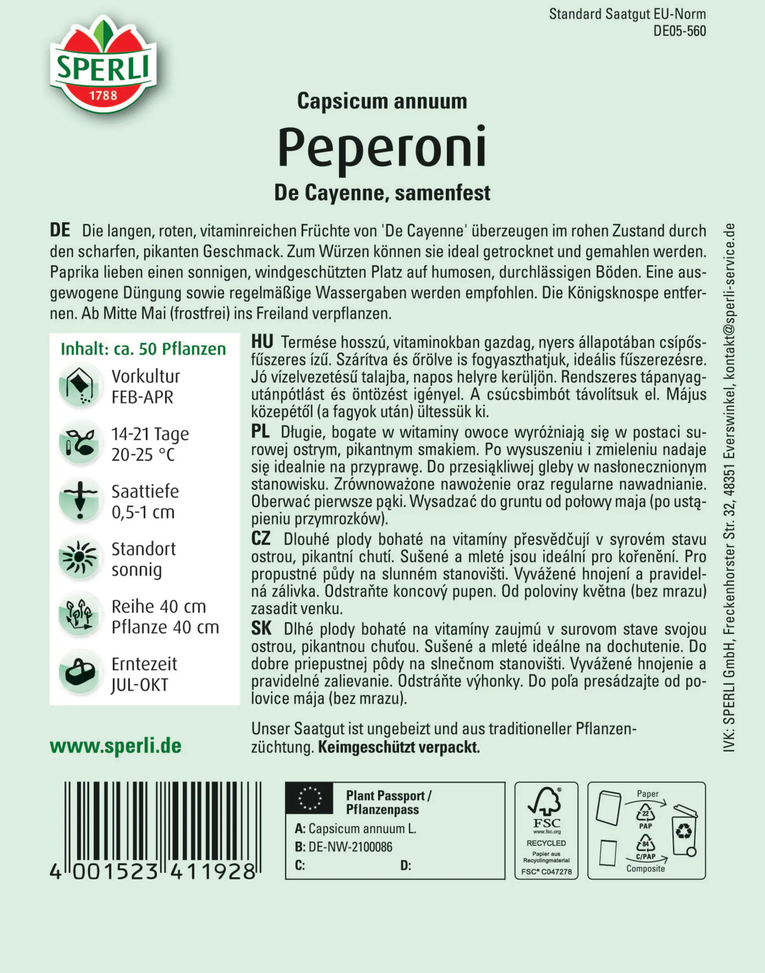 Sperli Peperoni De Cayenne
