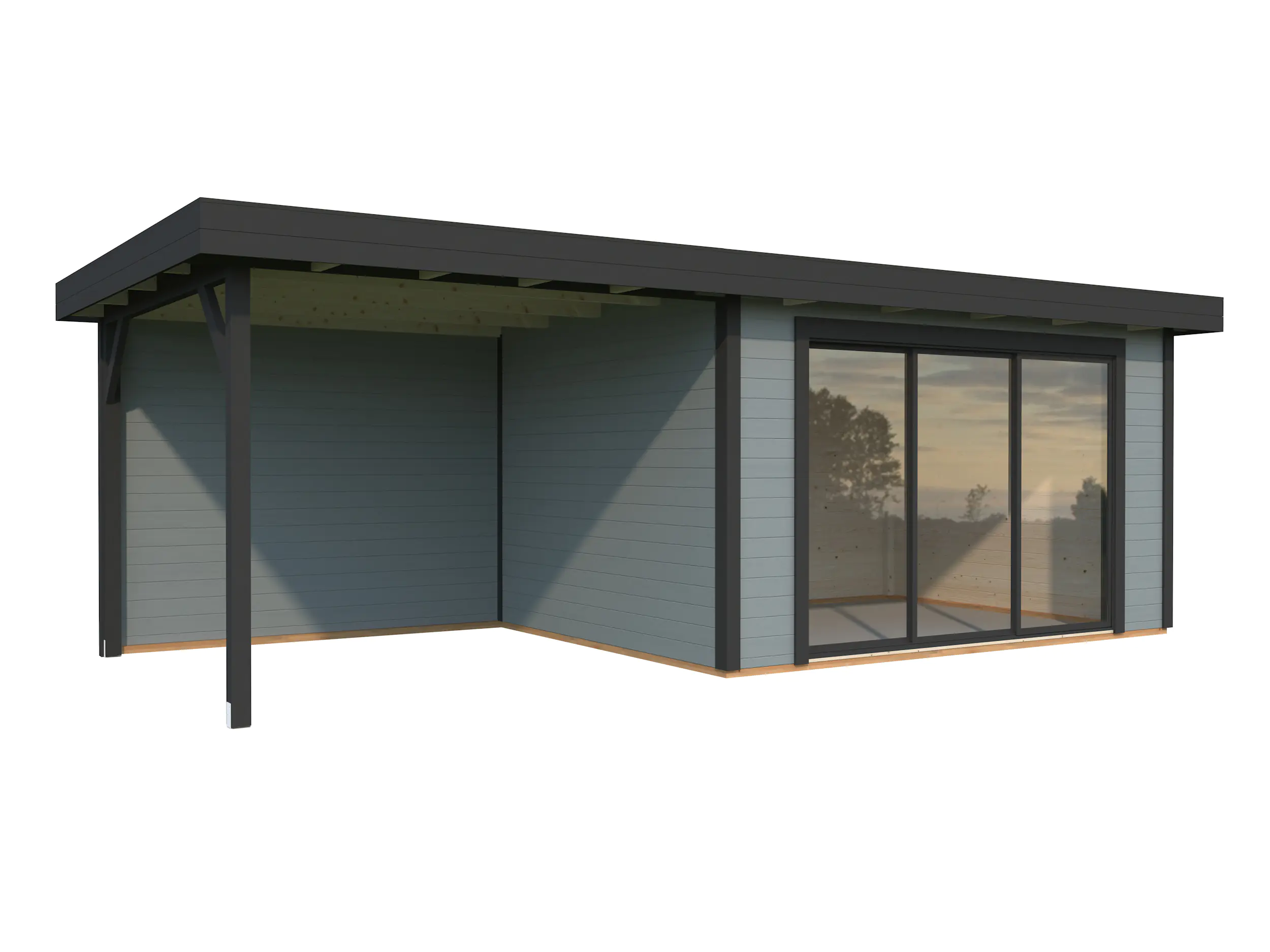 Palmako Gartenhaus Lydia 663 x 291 cm mit Glasschiebetüren grau lackiert