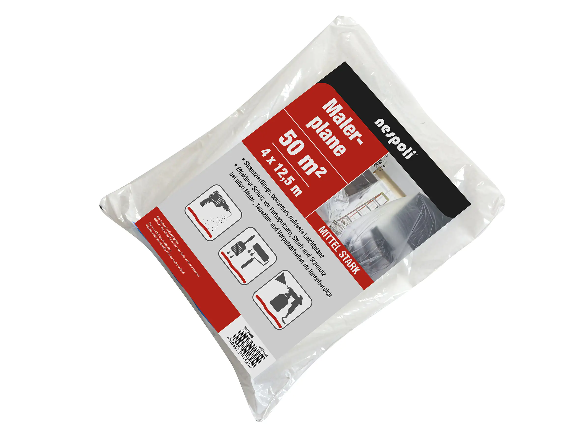 Malerplane 4 x 12,5 m, transparent, mittelstark Malerplane 4 x 12,5 m, transparent, mittelstark