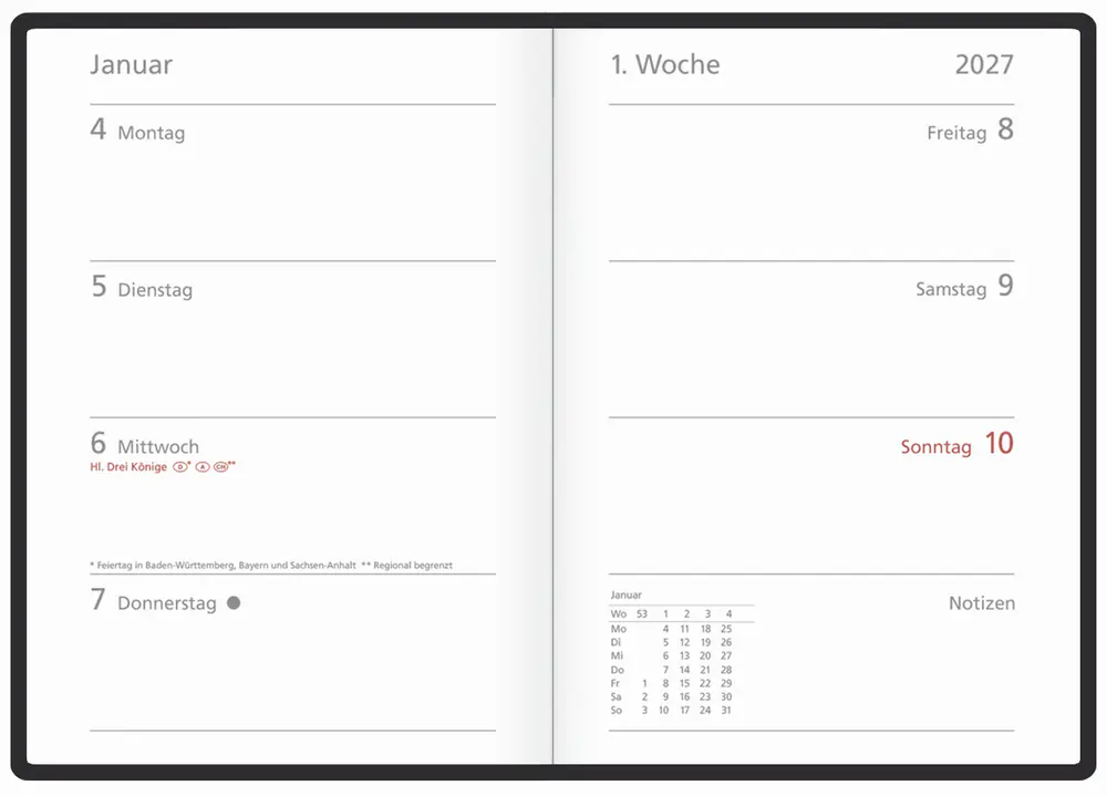 Korsch Kalender Wochentimer Colour 2027 grün