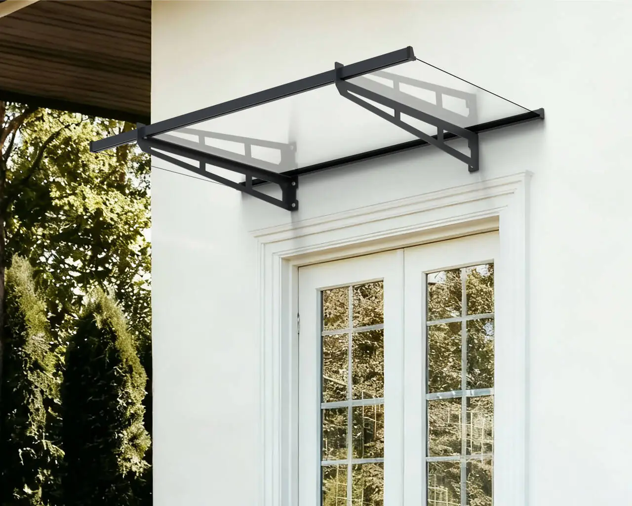 Primaster Vordach Paris 140 x 90 cm anthrazitgrau mit Polycarbonat-Abdeckung 
