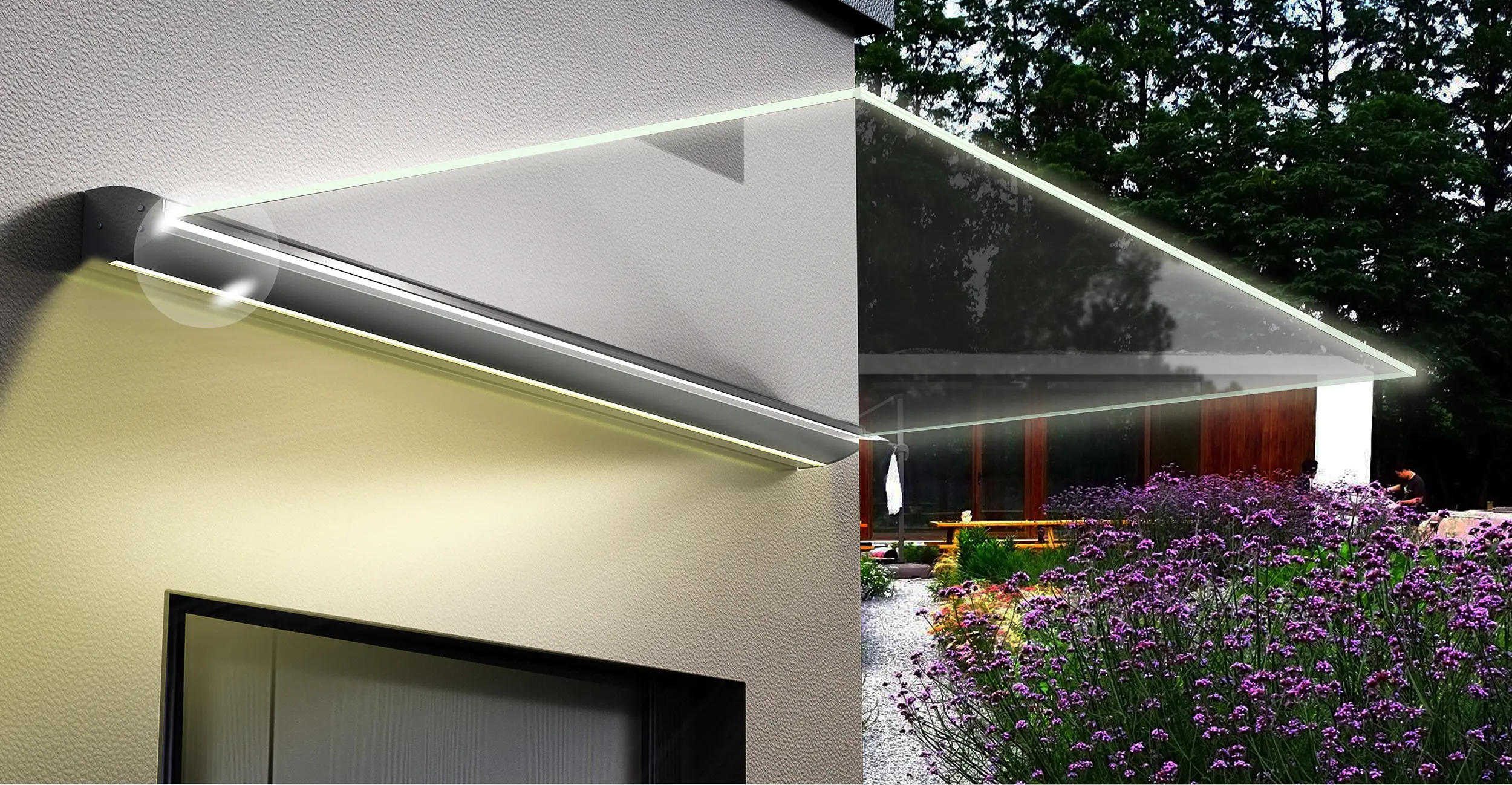 Primaster LED Glas-Vordach St. Tropez 140 x 90 cm, Echtglas - VSG 8 mm Primaster LED Glas-Vordach St. Tropez 140 x 90 cm, Echtglas - VSG 8 mm
