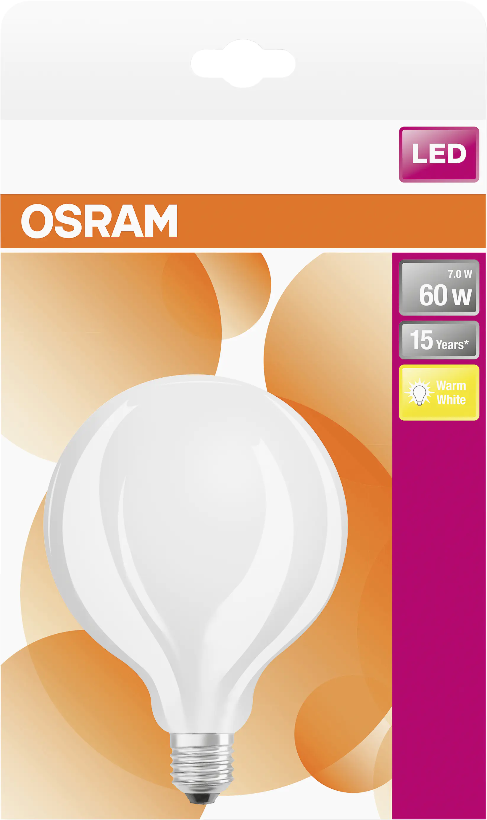 Osram LED Leuchtmittel Globe 125 E27 7W warmweiß, weiß matt