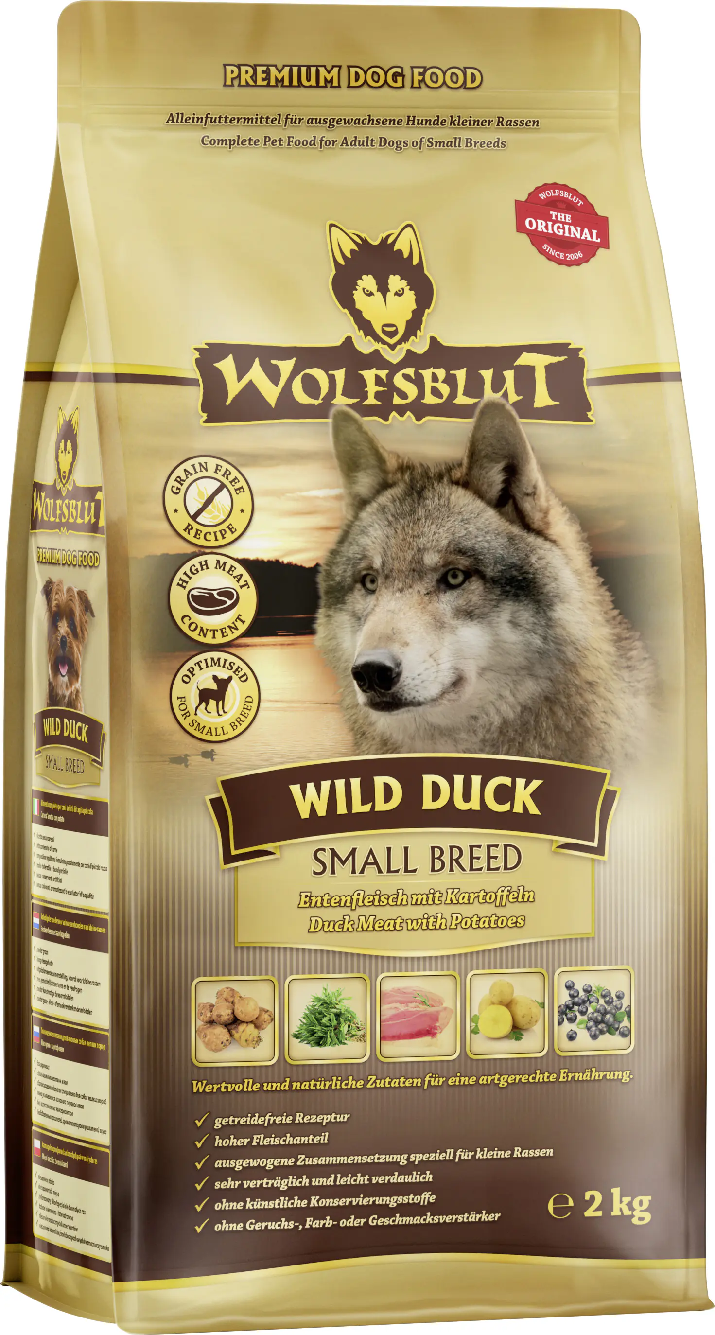 Wolfsblut Wild Duck Small Breed Hundetrockenfutter Adult getreidefrei 2 kg Ente