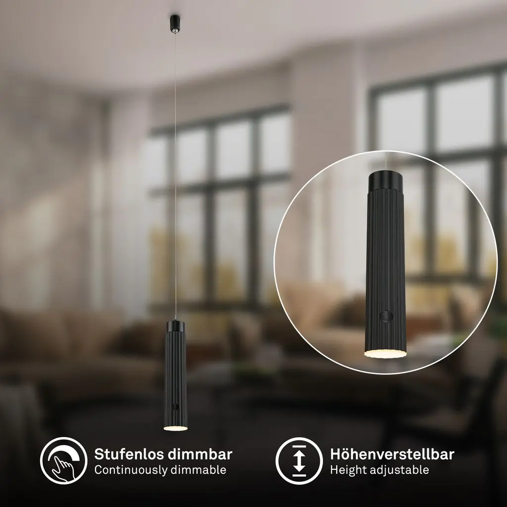 Briloner LED Akku-Pendelleuchte schwarz 3,5W warmweiß dimmbar