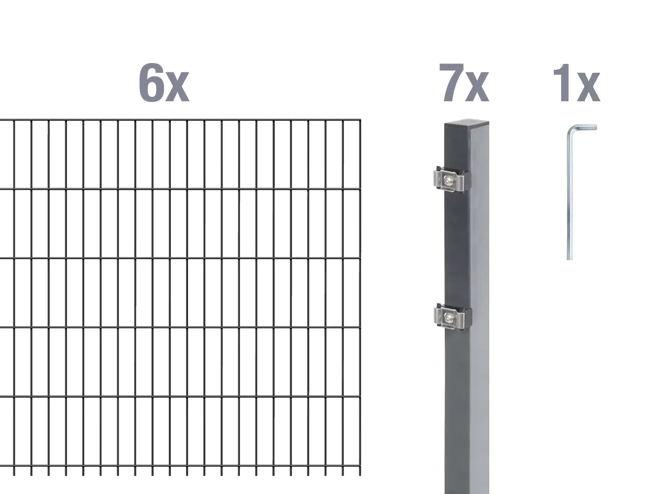 Alberts Doppelstabmatten-Grundset 12 m 200 x 100 cm 6/5/6 anthrazit
